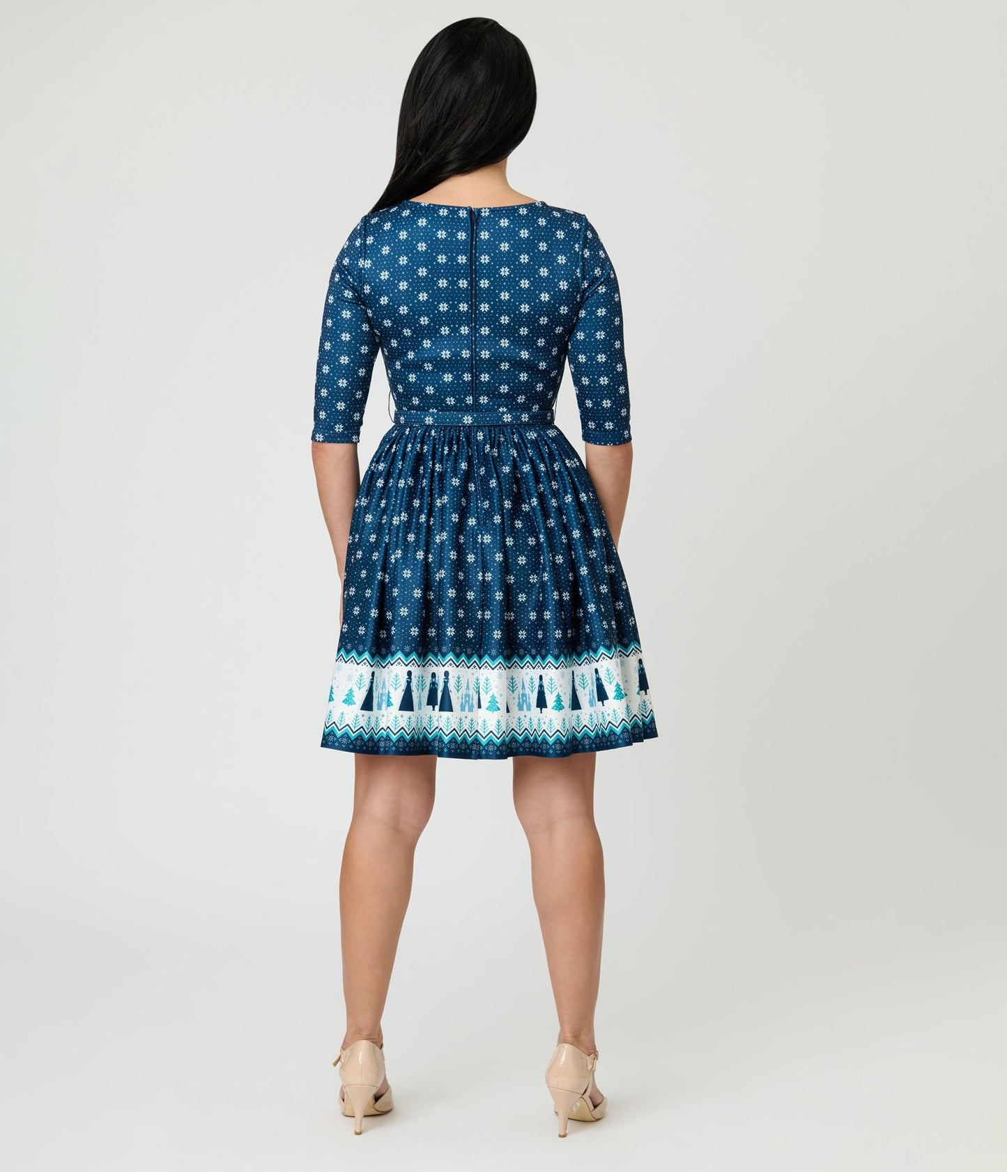 Disney's Frozen Collection by Unique Vintage Fair Isle Border Print Stephanie Flare Dress - Unique Vintage - Womens, DRESSES, FIT AND FLARE