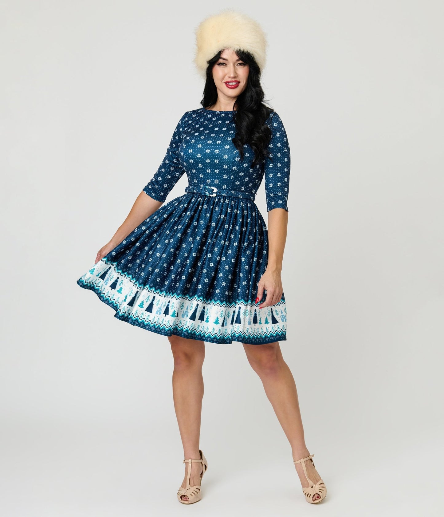 Disney's Frozen Collection by Unique Vintage Fair Isle Border Print Stephanie Flare Dress - Unique Vintage - Womens, DRESSES, FIT AND FLARE