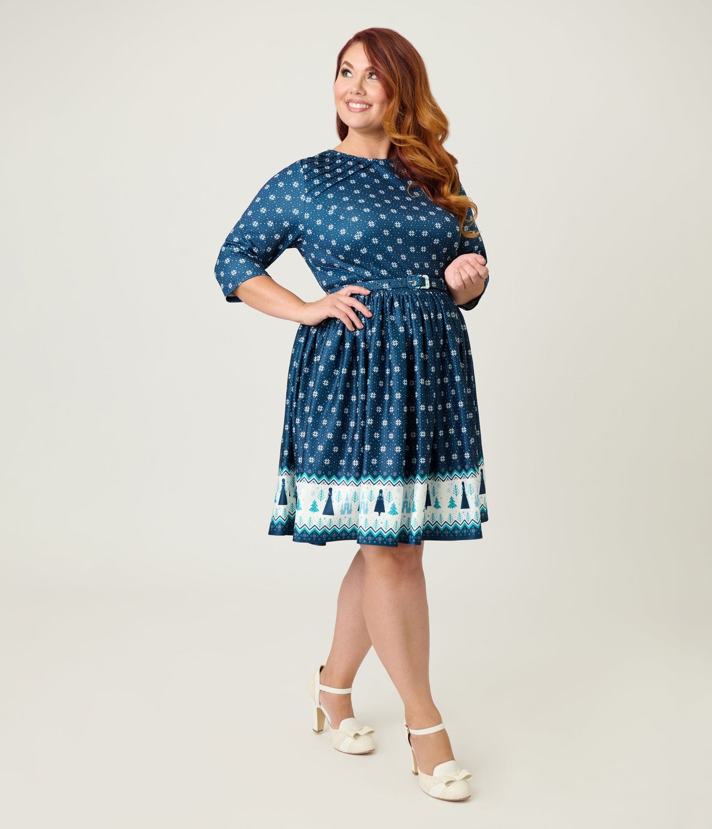 Disney's Frozen Collection by Unique Vintage Plus Size Fair Isle Border Print Stephanie Flare Dress - Unique Vintage - Womens, DRESSES, FIT AND FLARE