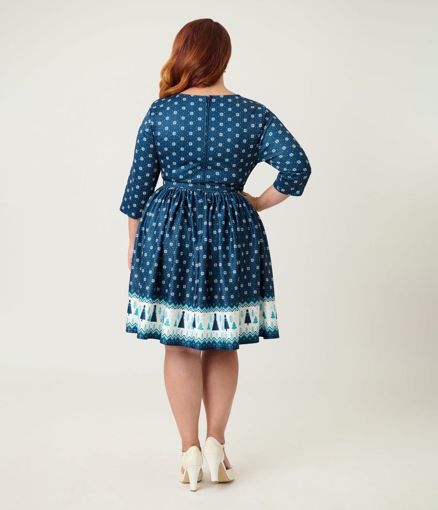 Disney's Frozen Collection by Unique Vintage Plus Size Fair Isle Border Print Stephanie Flare Dress - Unique Vintage - Womens, DRESSES, FIT AND FLARE