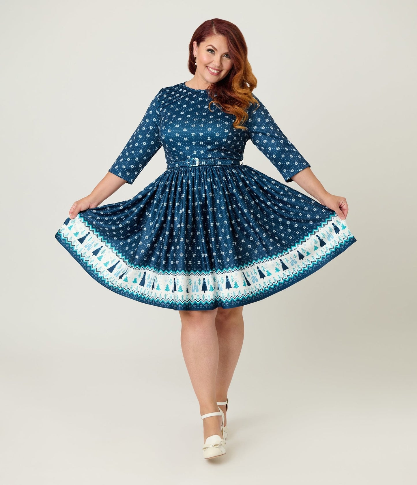Disney's Frozen Collection by Unique Vintage Plus Size Fair Isle Border Print Stephanie Flare Dress - Unique Vintage - Womens, DRESSES, FIT AND FLARE