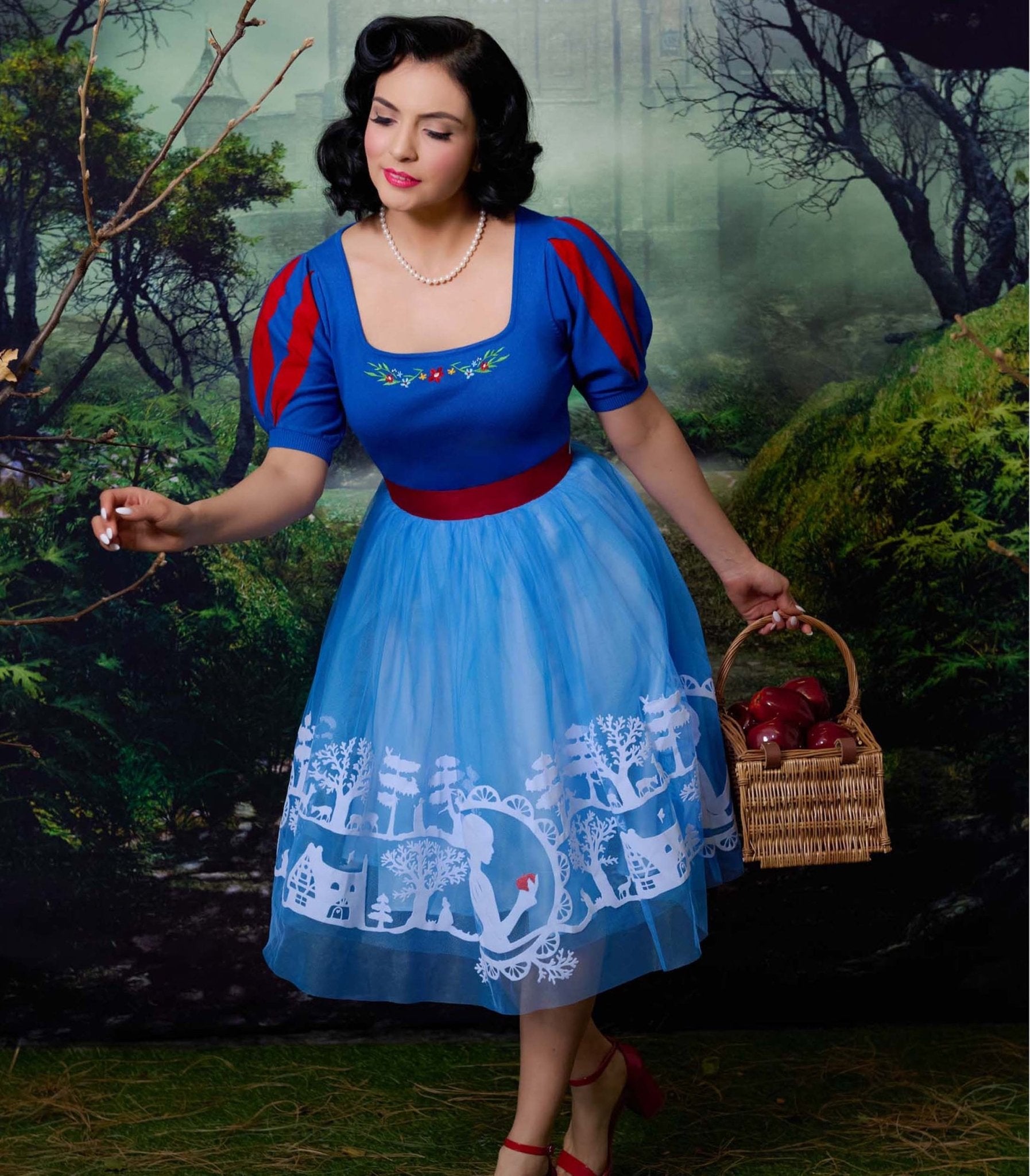 Disney's Snow White Collection by Unique Vintage Baby Blue Flocked Tulle Ballerina Skirt - Unique Vintage - Womens,  SKIRTS