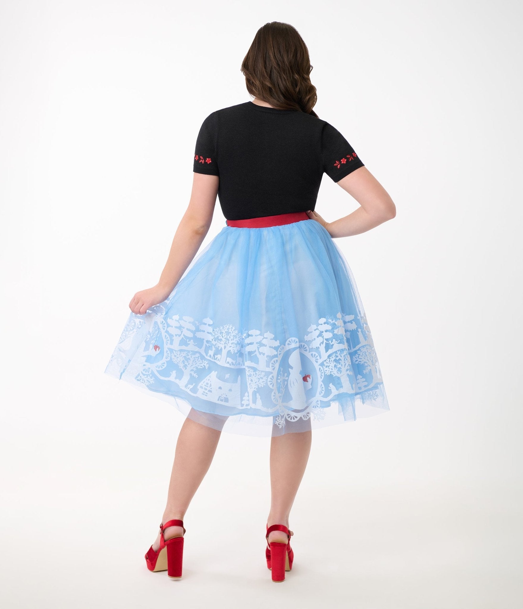 Disney's Snow White Collection by Unique Vintage Baby Blue Flocked Tulle Ballerina Skirt - Unique Vintage - Womens,  SKIRTS