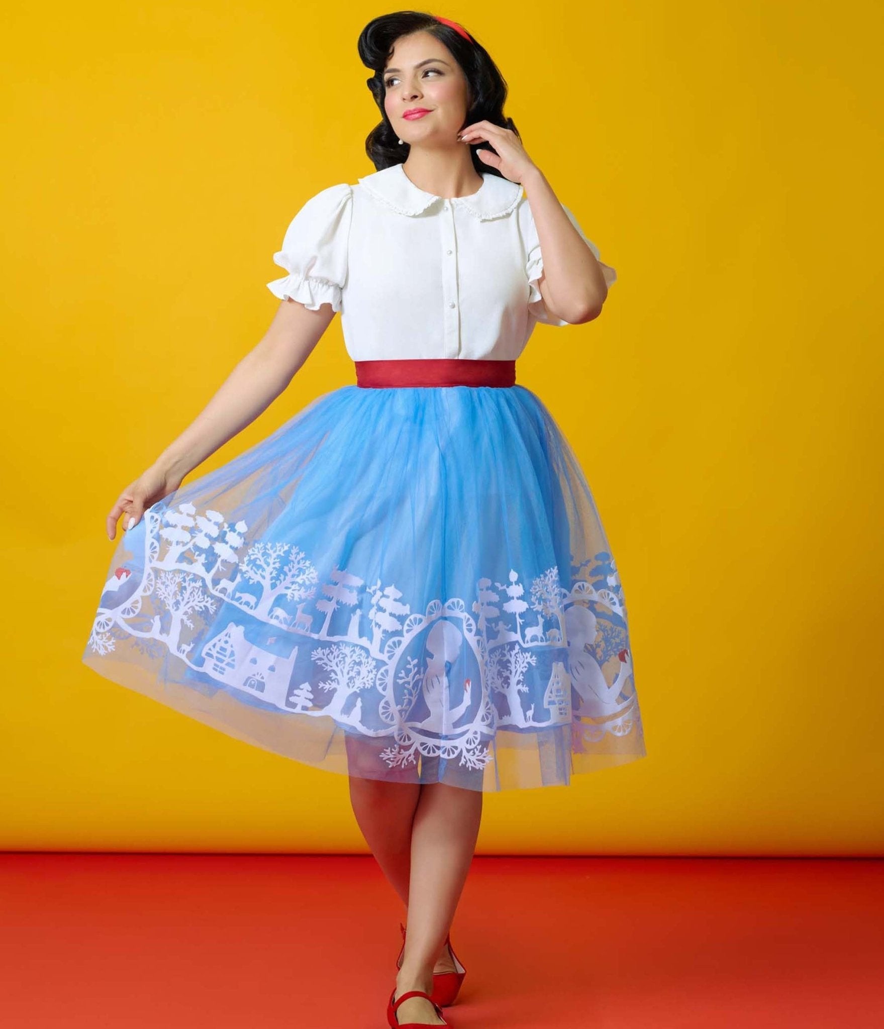 Disney's Snow White Collection by Unique Vintage Baby Blue Flocked Tulle Ballerina Skirt - Unique Vintage - Womens,  SKIRTS