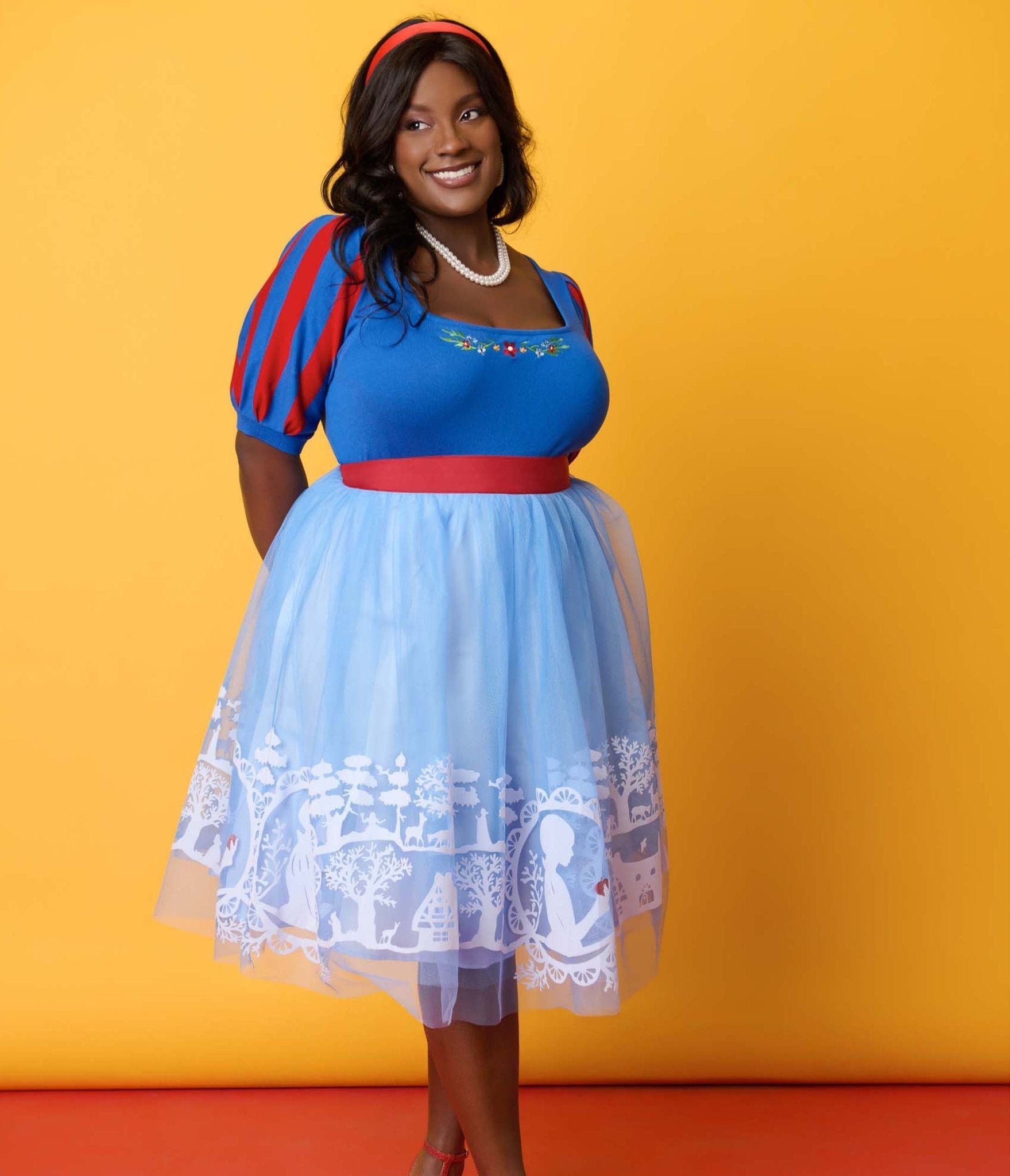Disney's Snow White Collection by Unique Vintage Plus Size Baby Blue Flocked Tulle Ballerina Skirt - Unique Vintage - SKIRTS