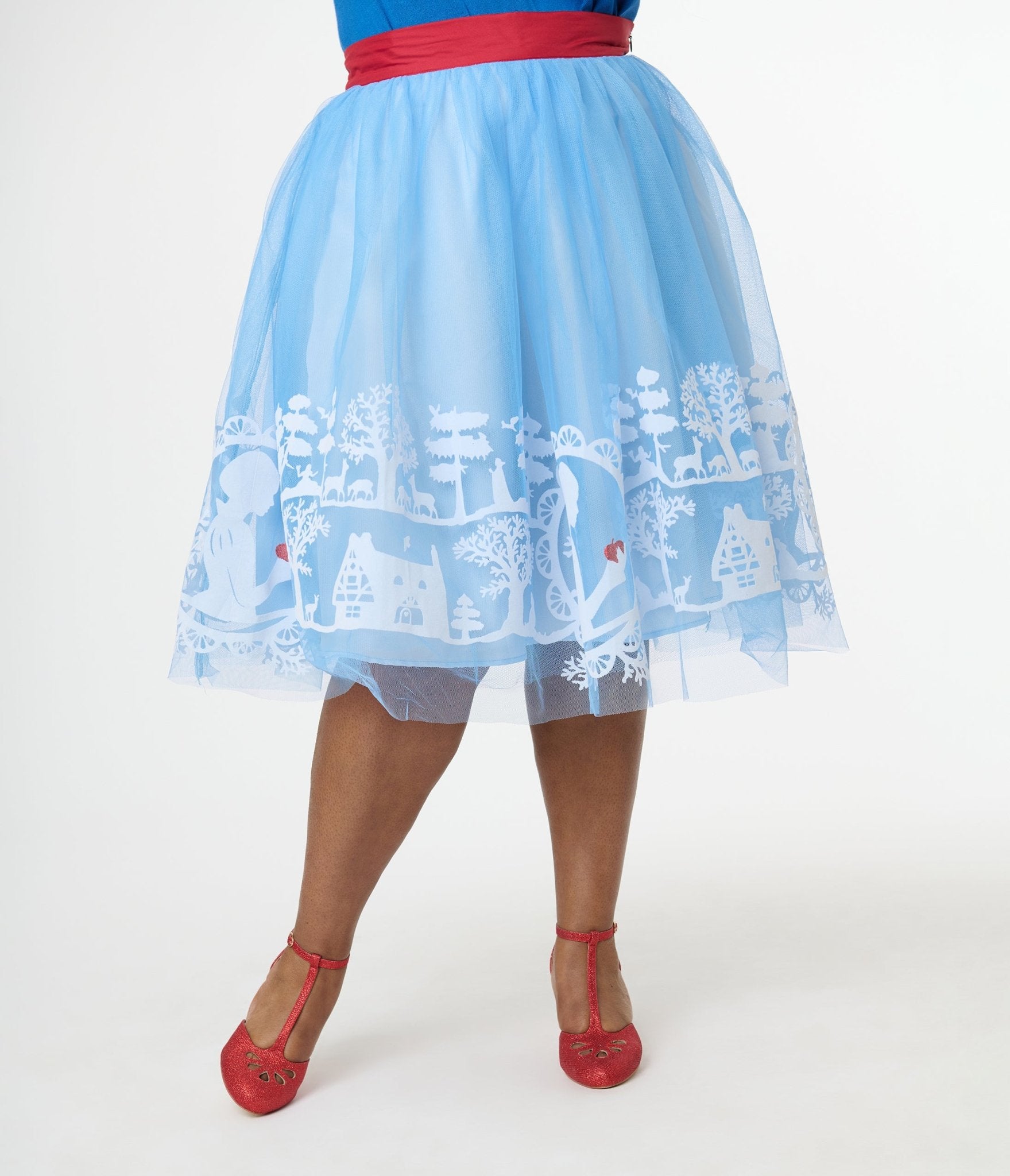 Disney's Snow White Collection by Unique Vintage Plus Size Baby Blue Flocked Tulle Ballerina Skirt - Unique Vintage - SKIRTS