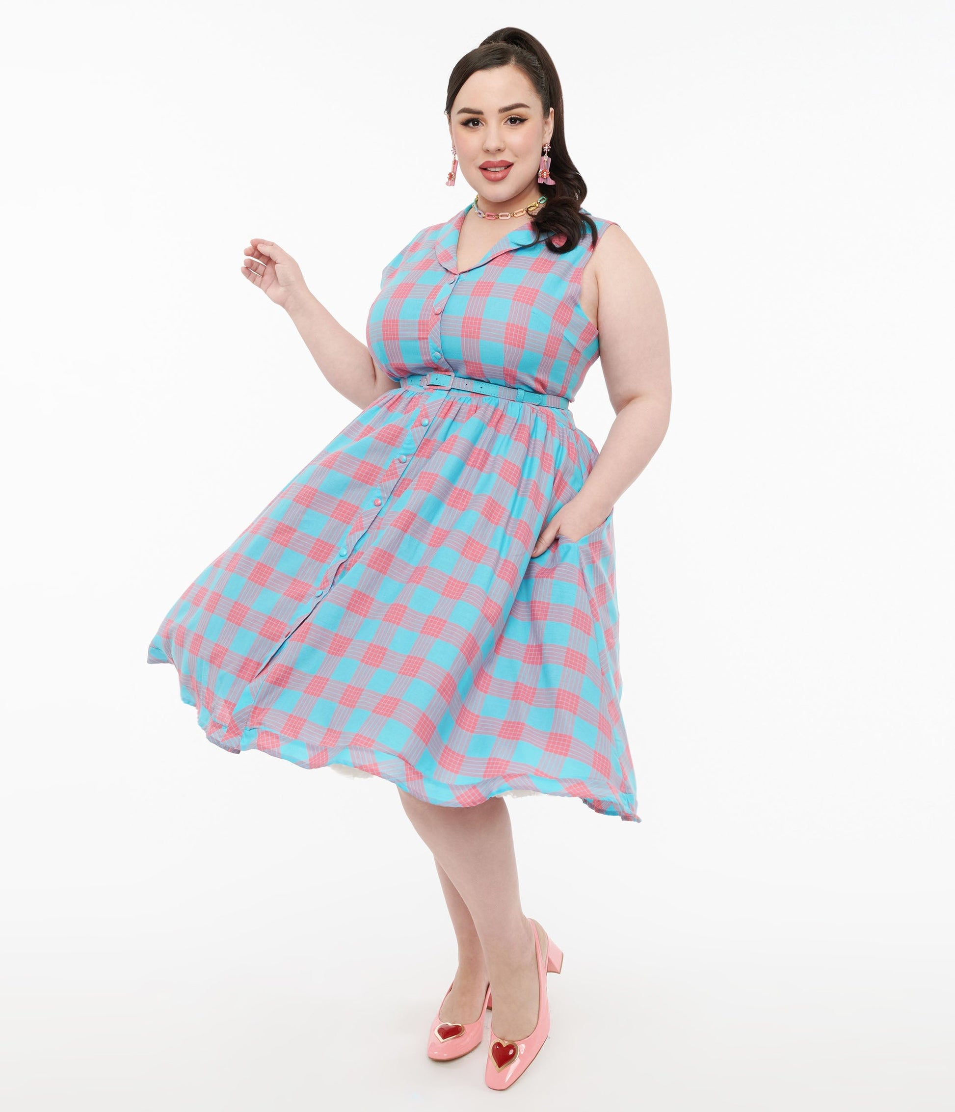 Dolly & Dotty 1950s Pink & Blue Gingham Cotton Swing Dress - Unique Vintage - Womens, DRESSES, SWING