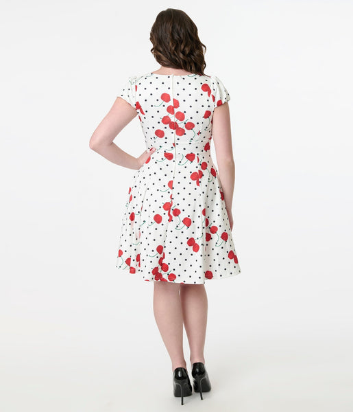 1950's red polka dot dress Dots Halter Classis Style 1950S Red / L Little Stretch Zipper Hourglass swing dress in white