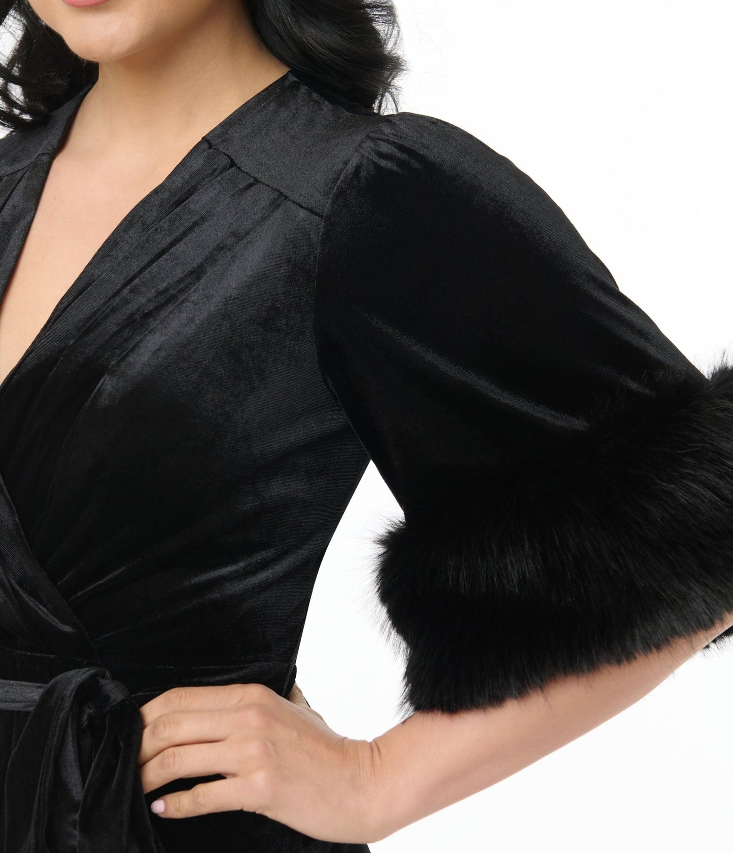 Elle Rebel 1940s Black Velvet Fifth Avenue Wrap Pencil Dress - Unique Vintage - Womens, DRESSES, WIGGLE