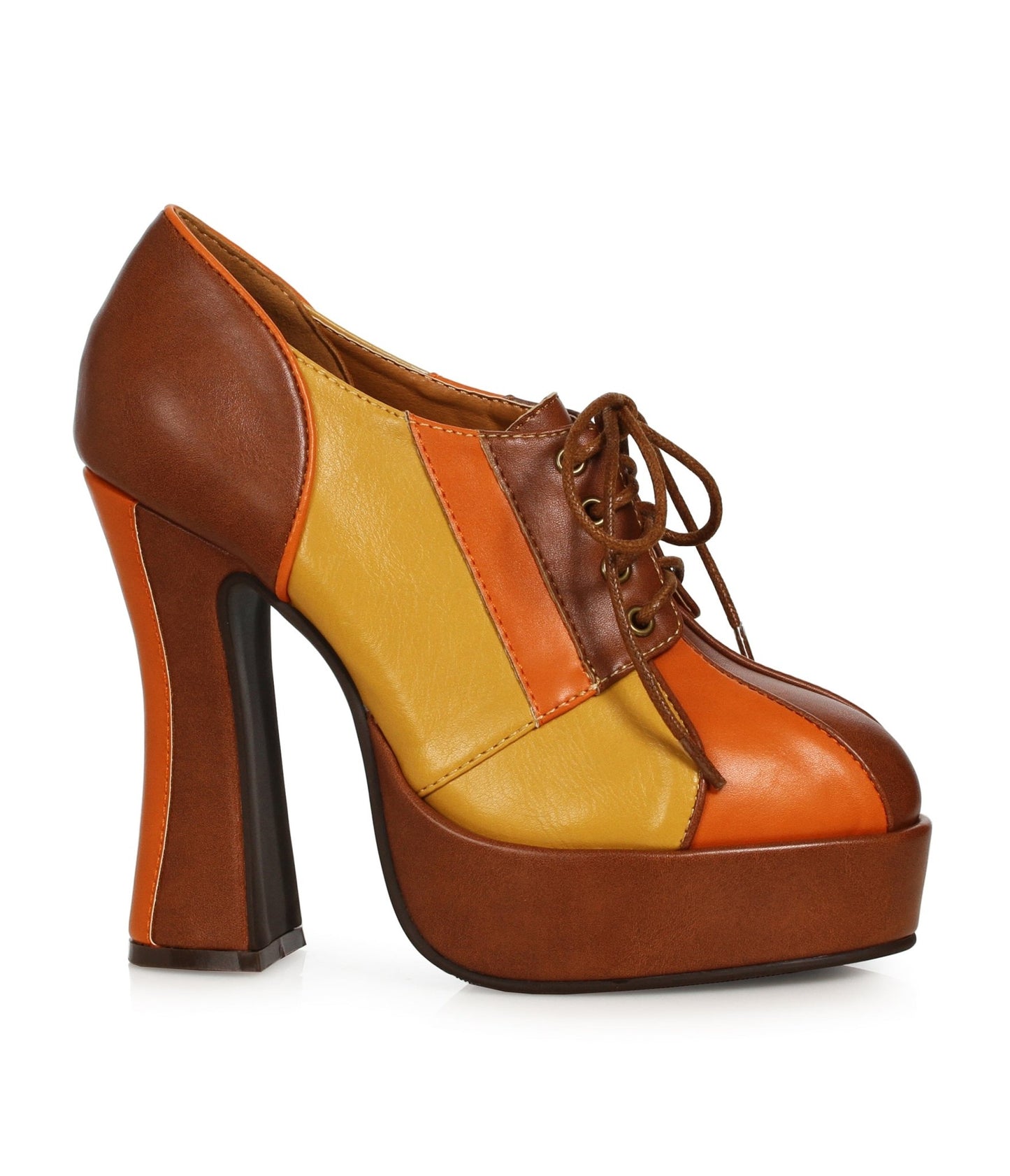 Ellie Shoes 1970s Tan & Orange Lace Up Platform Heels - Unique Vintage - Womens, SHOES, HEELS