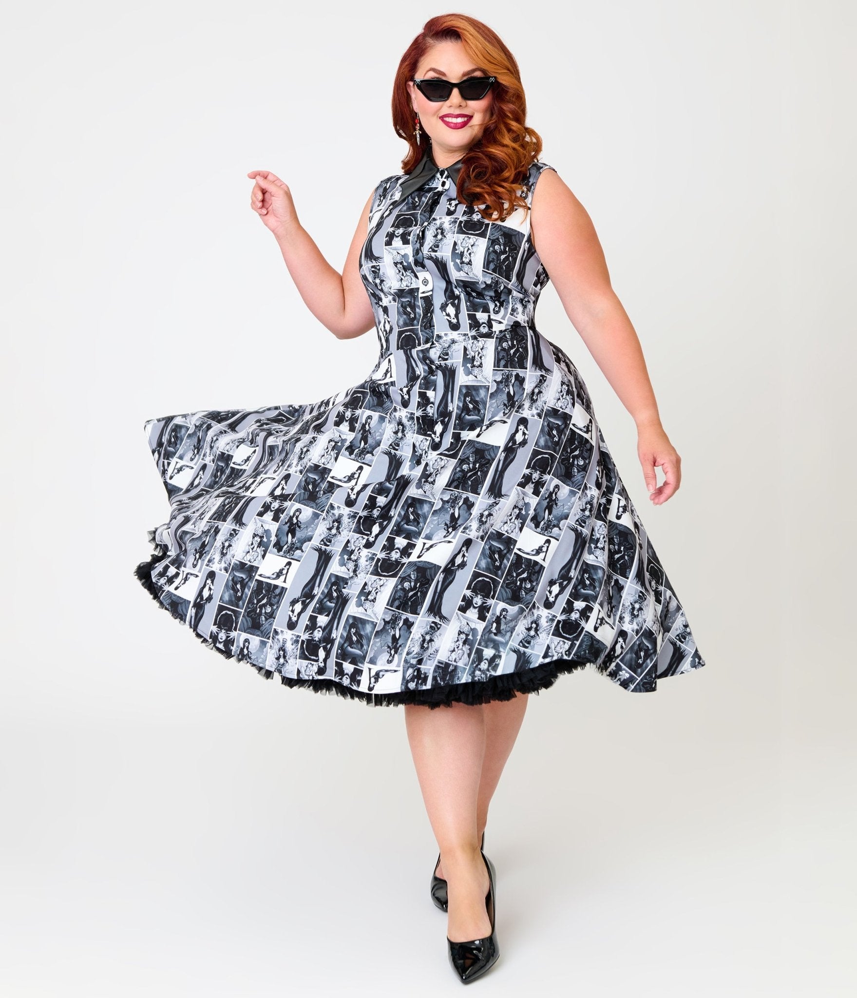 Elvira x Unique Vintage Plus Size Black Elvira Animated Darlene Swing