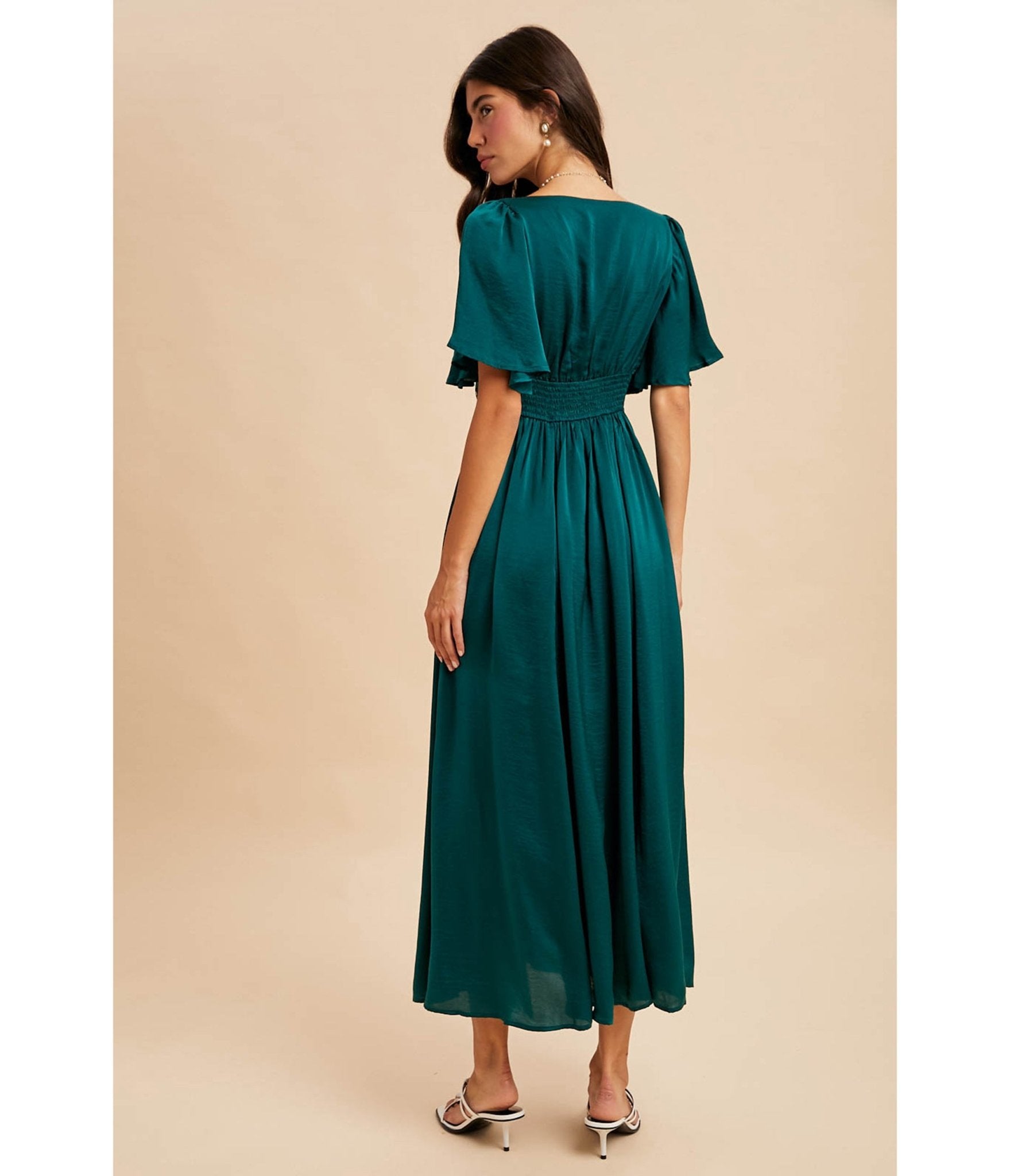Emerald Flutter Sleeve Maxi Dress - Unique Vintage - Womens, DRESSES, MAXI