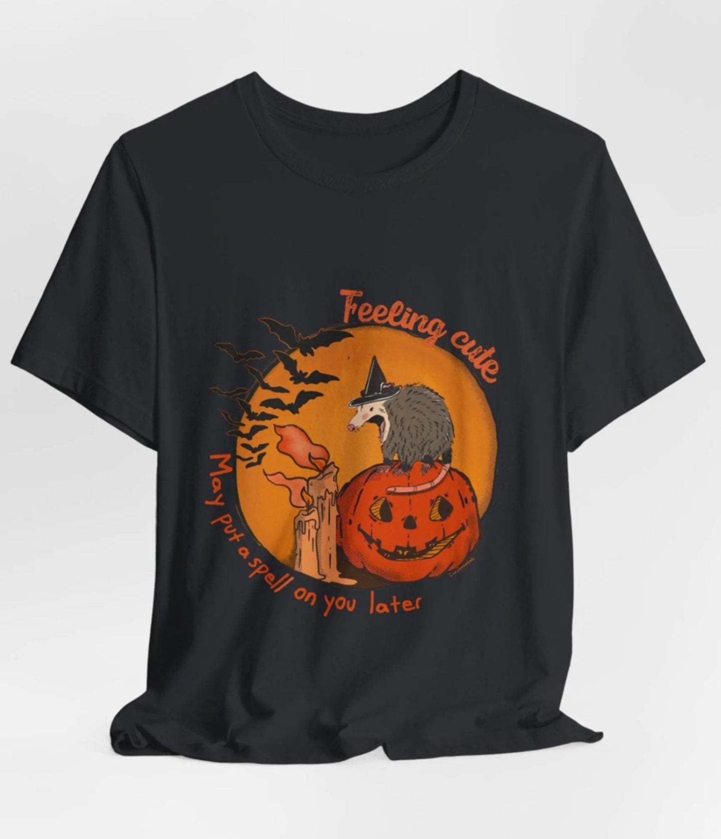 Feeling Cute May Put A Spell On You Opossum Unisex Graphic Tee - Unique Vintage - Womens, GRAPHIC TEES, TEES