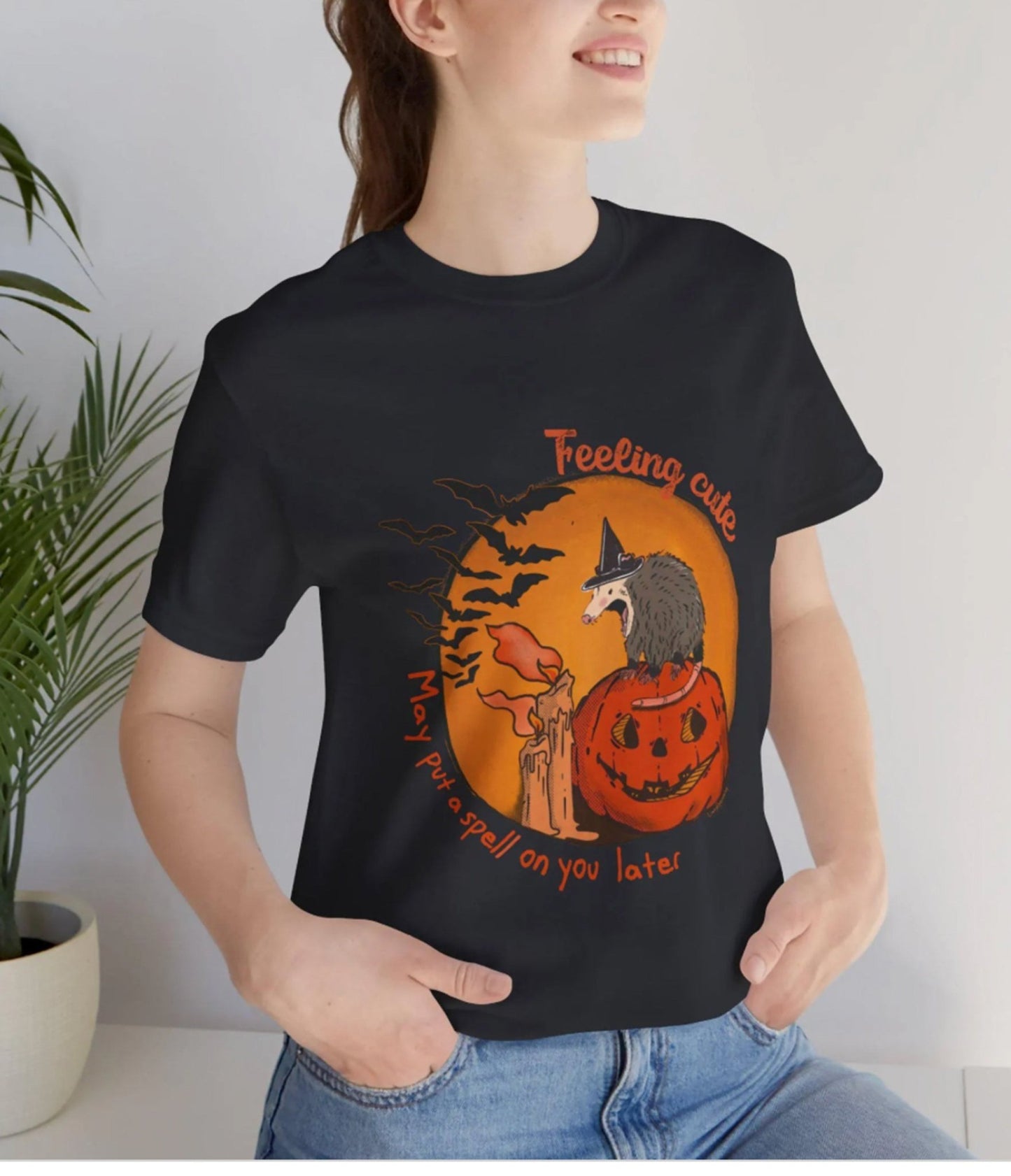 Feeling Cute May Put A Spell On You Opossum Unisex Graphic Tee - Unique Vintage - Womens, GRAPHIC TEES, TEES