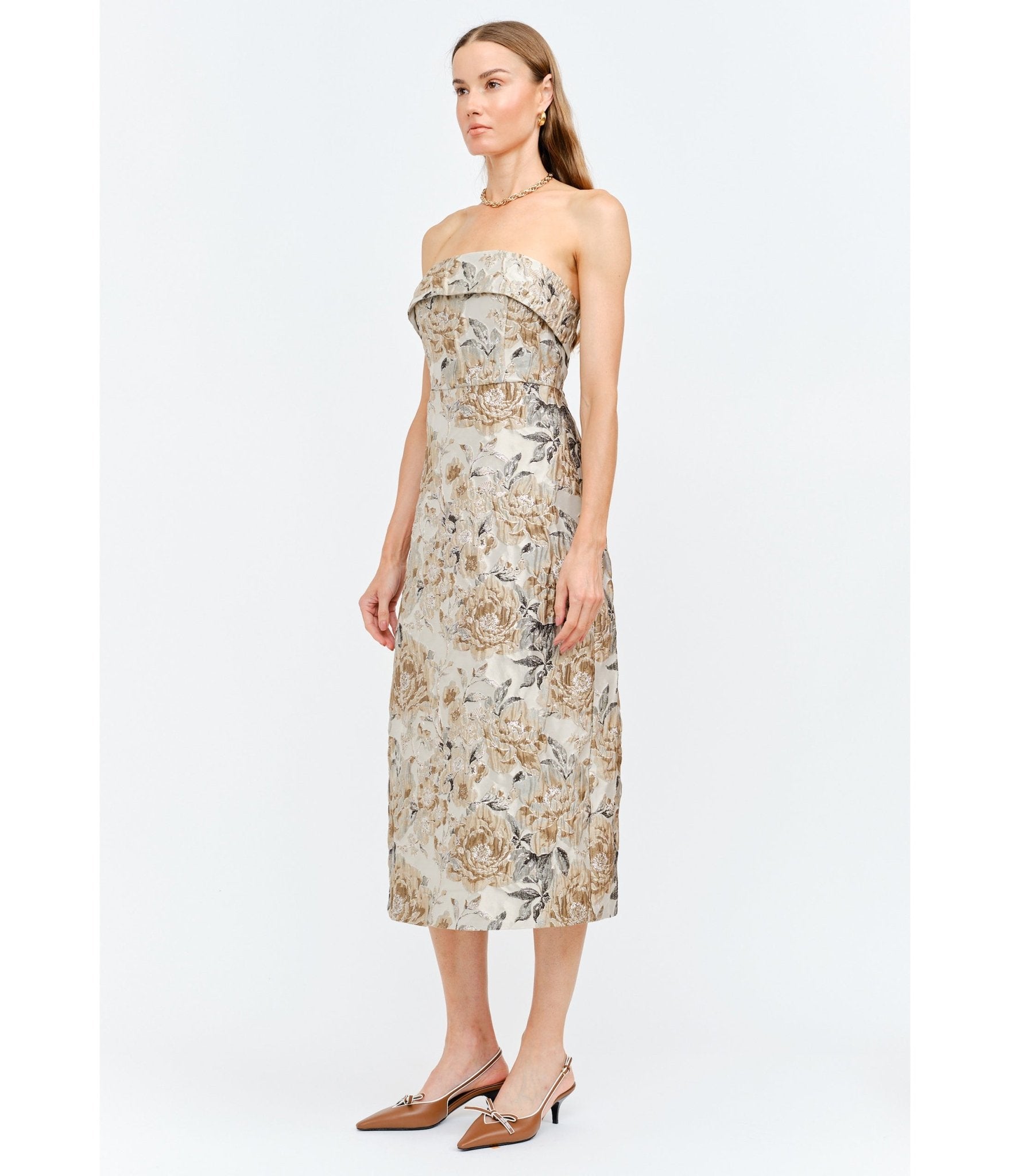 Floral Jacquard Strapless Midi Dress - Unique Vintage - Womens, DRESSES, MIDI