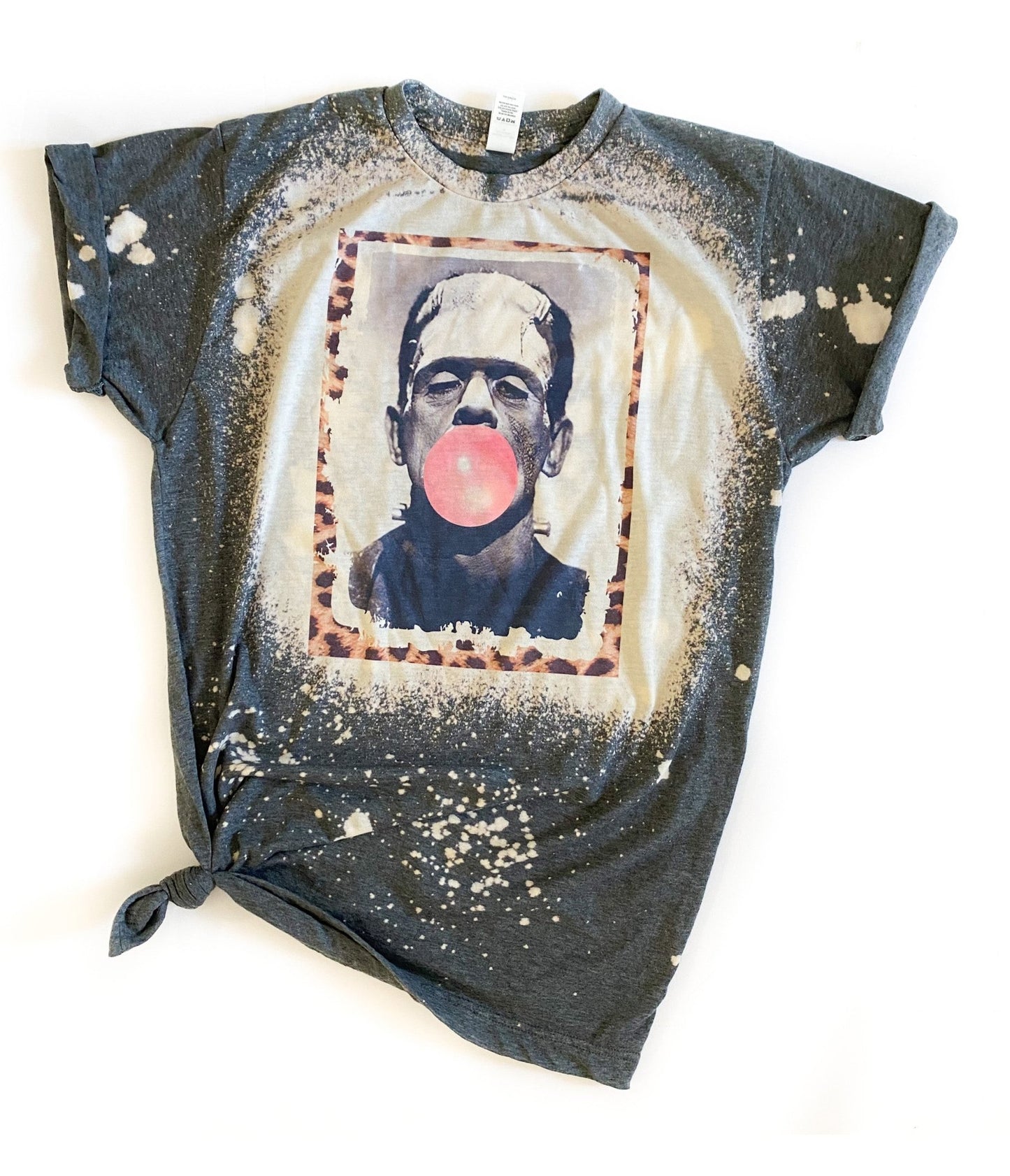 Frankenstein Bubblegum Unisex Bleached Graphic Tee - Unique Vintage - Womens, GRAPHIC TEES, TEES