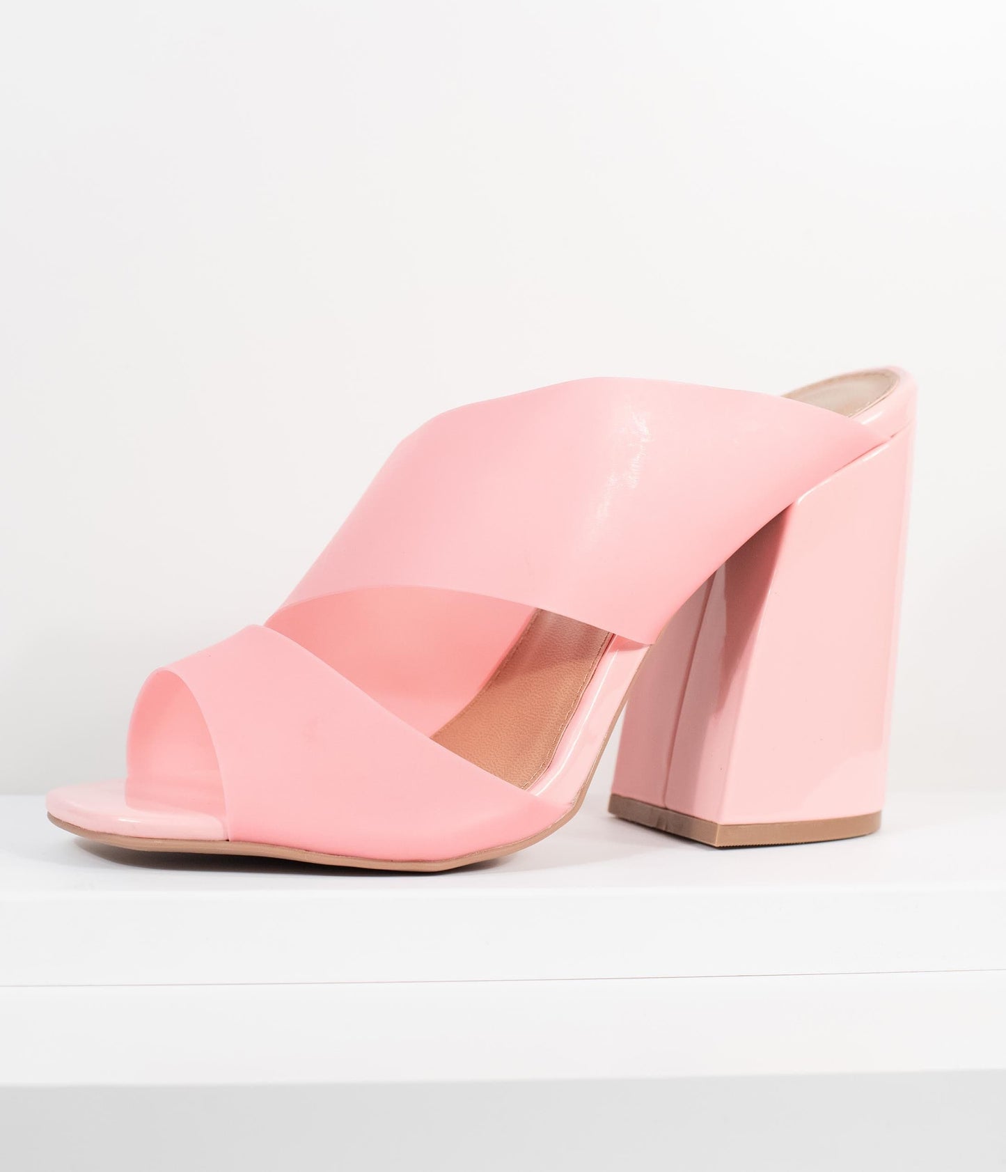 Frosted Pink Vinyl Peep Toe Mule Heels - Unique Vintage - Womens, SHOES, HEELS