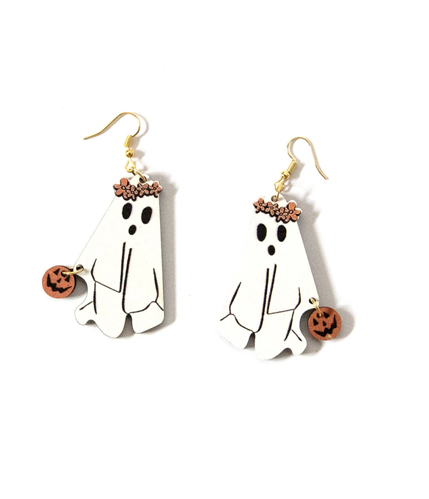 Ghost & Pumpkin Wooden Earrings - Unique Vintage - Womens, ACCESSORIES, JEWELRY