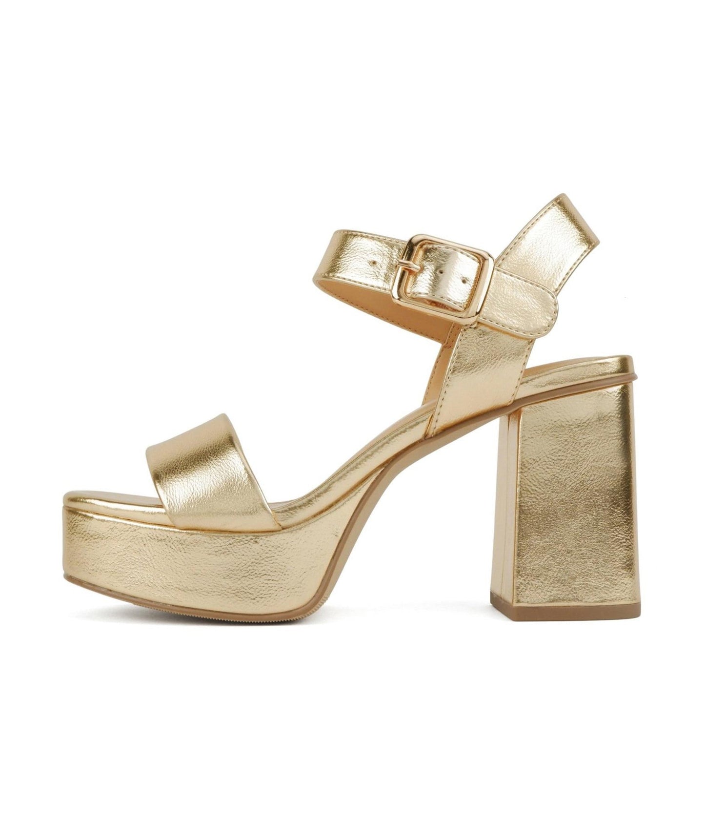 Gold Leatherette Platform Heels - Unique Vintage - Womens, SHOES, HEELS