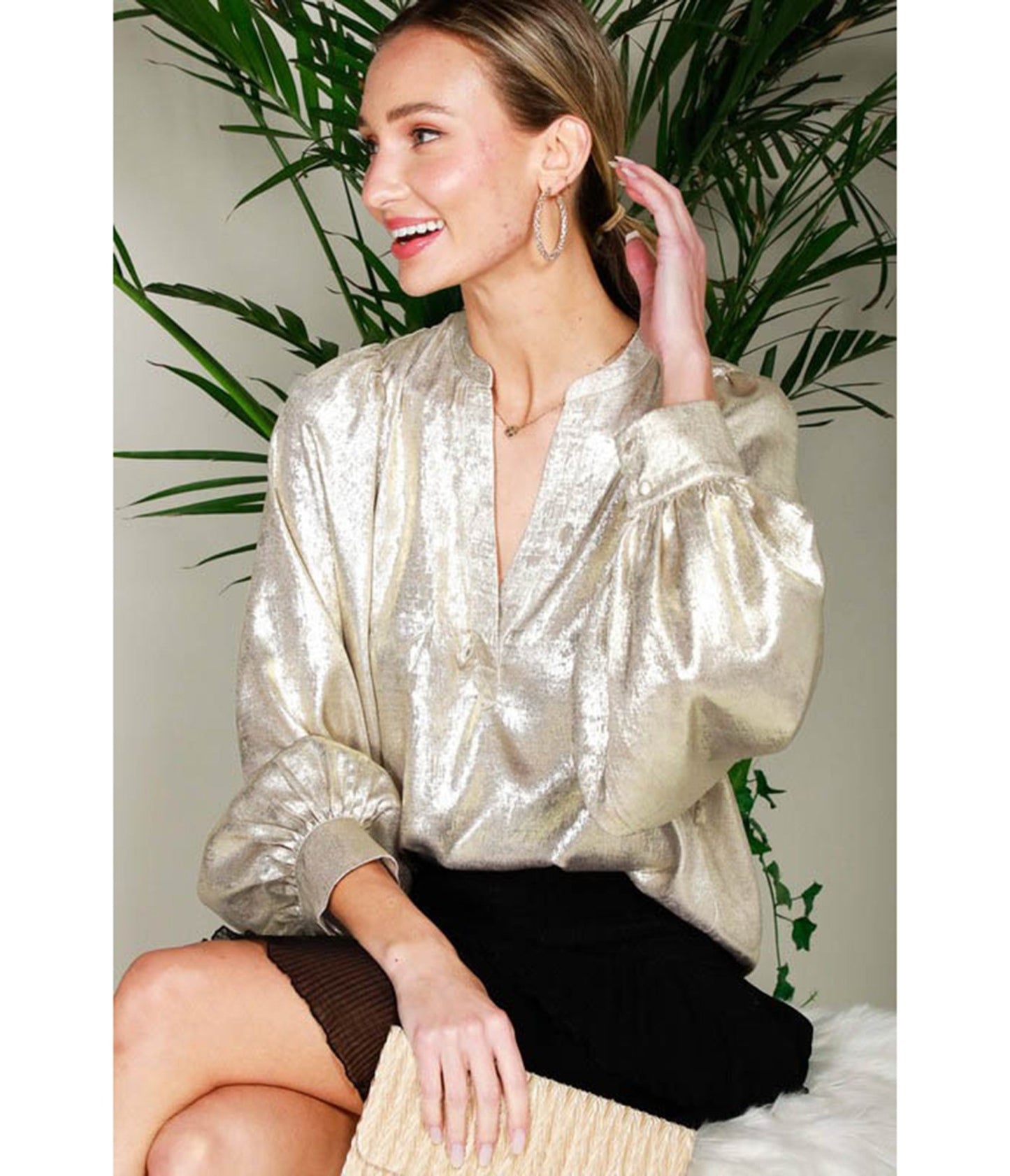 Gold Long Sleeve Blouse - Unique Vintage - Womens, TOPS, SHIRTS