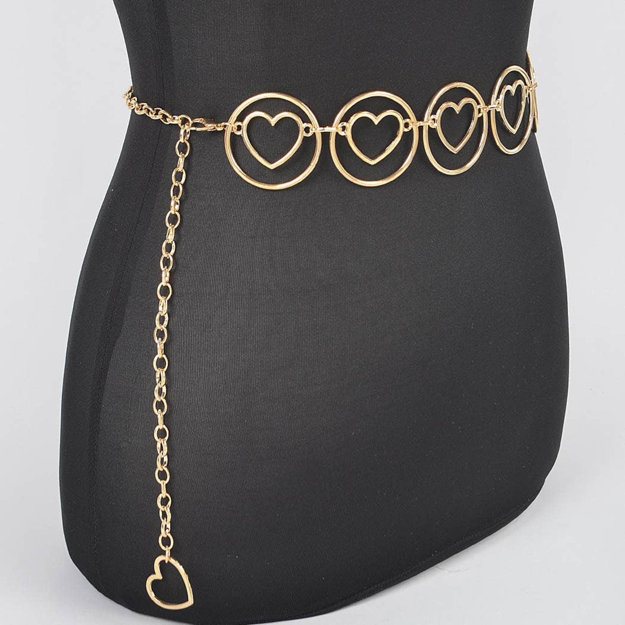 Gold Tone Heart Shape Metal Chain Belt – Unique Vintage