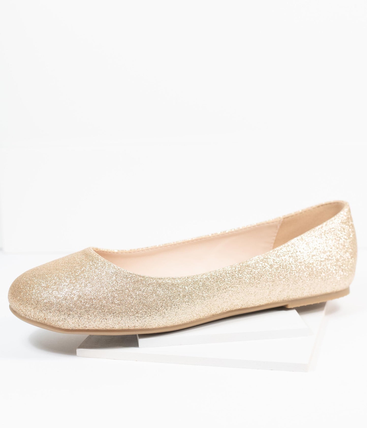 Golden Glitter Ballet Flats - Unique Vintage - Womens, SHOES, FLATS