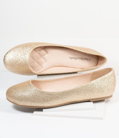 Golden Glitter Ballet Flats - Unique Vintage - Womens, SHOES, FLATS
