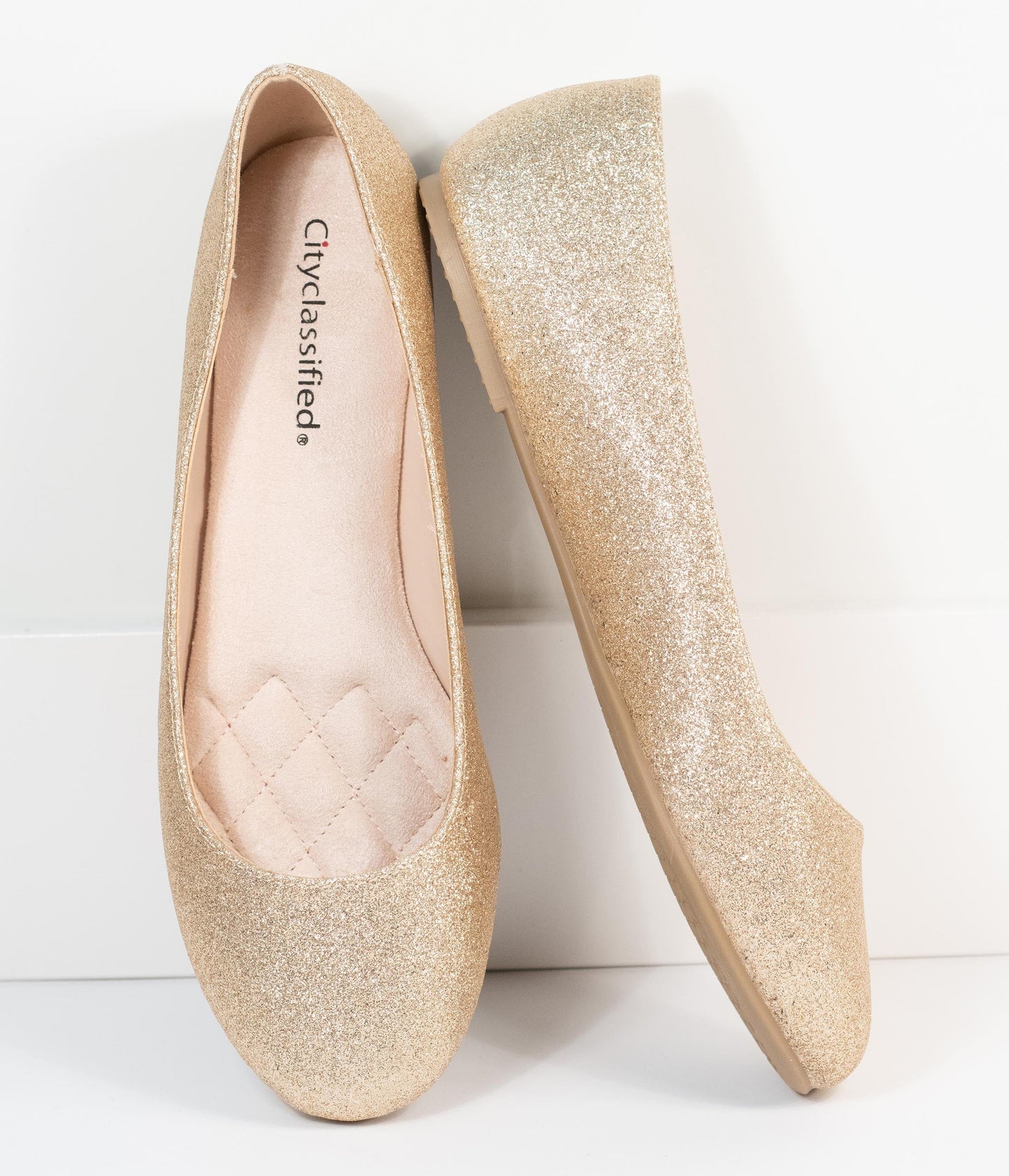 Golden Glitter Ballet Flats - Unique Vintage - Womens, SHOES, FLATS