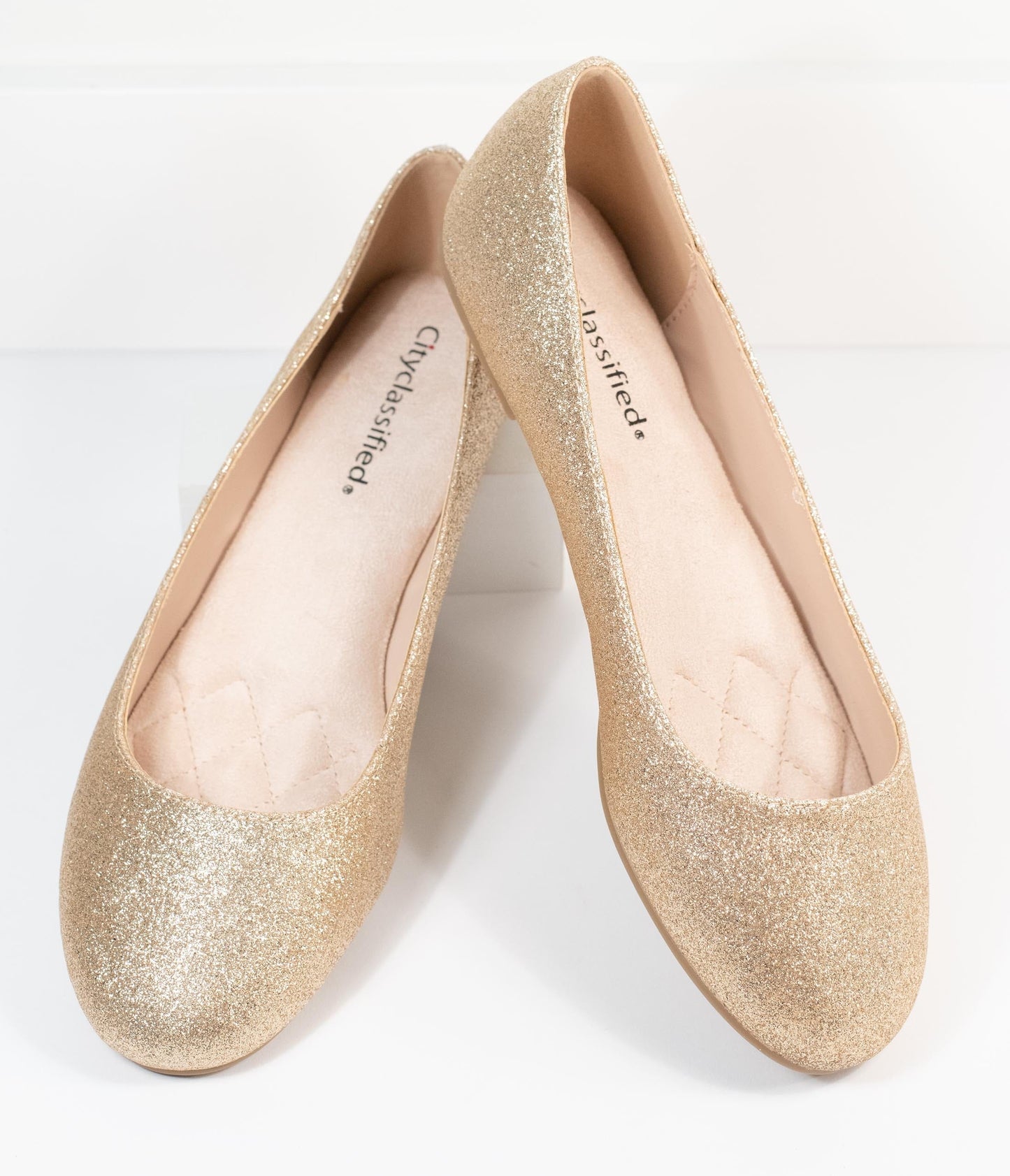 Golden Glitter Ballet Flats - Unique Vintage - Womens, SHOES, FLATS