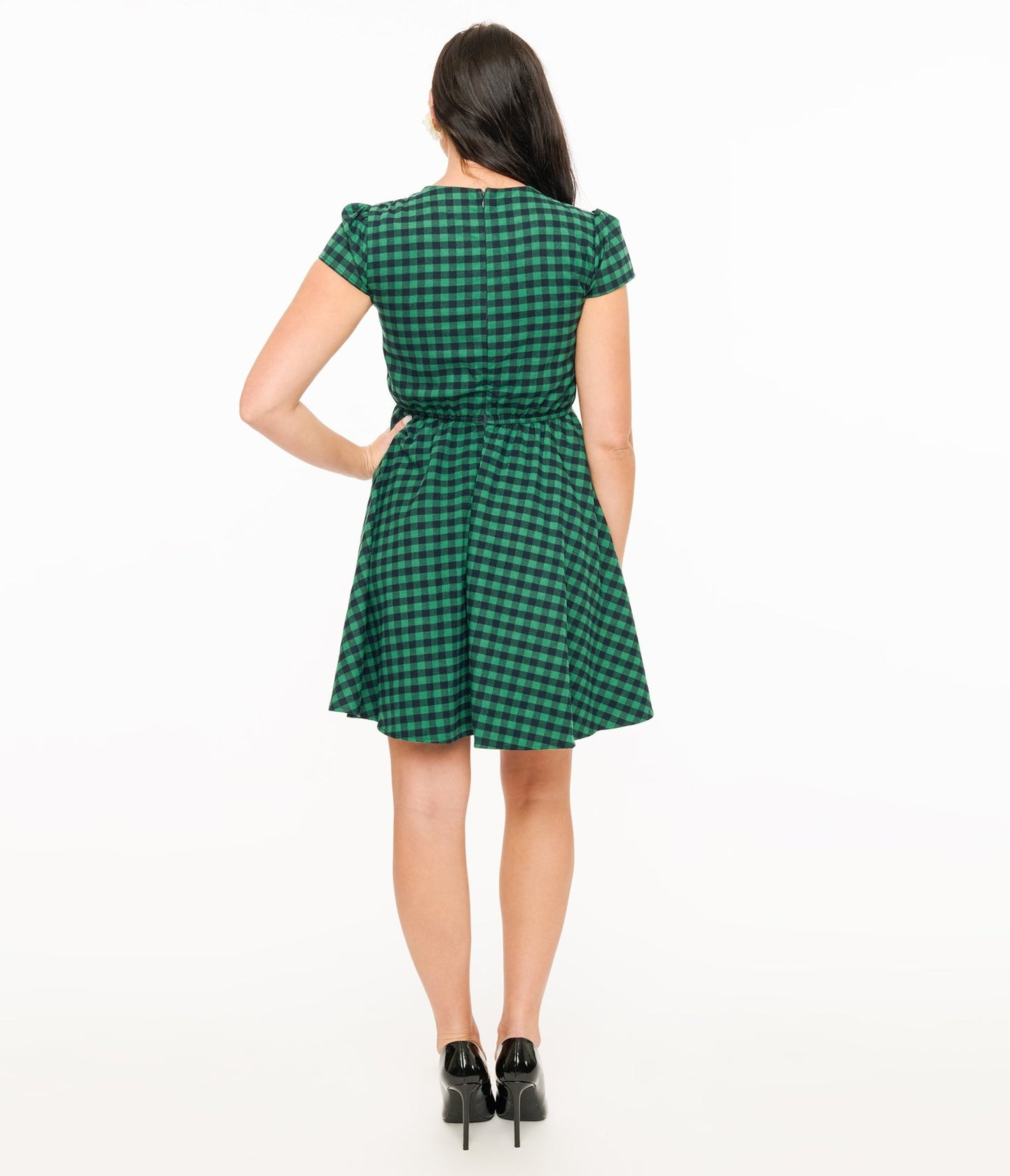 Green & Black Plaid Mini Dress - Unique Vintage - Womens, DRESSES, MIDI