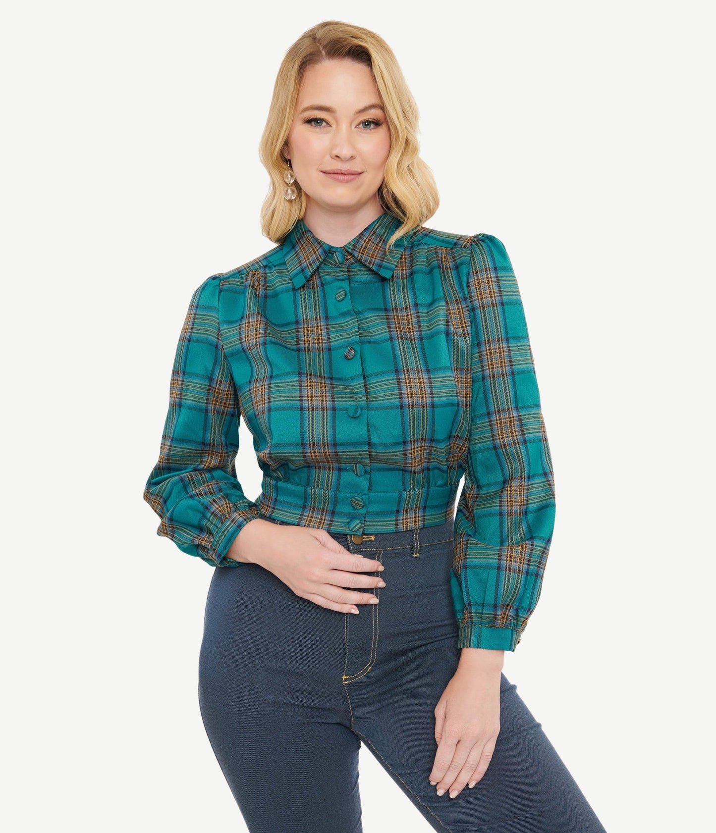 Green Plaid Rosie Bomber Jacket - Unique Vintage - Womens, TOPS, OUTERWEAR