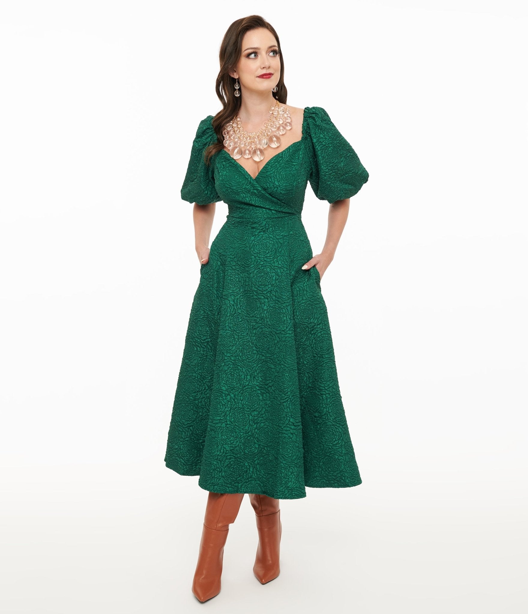 green emerald velvet dress Green Textured Goddess Behavior Midi Dress – Unique Vintage