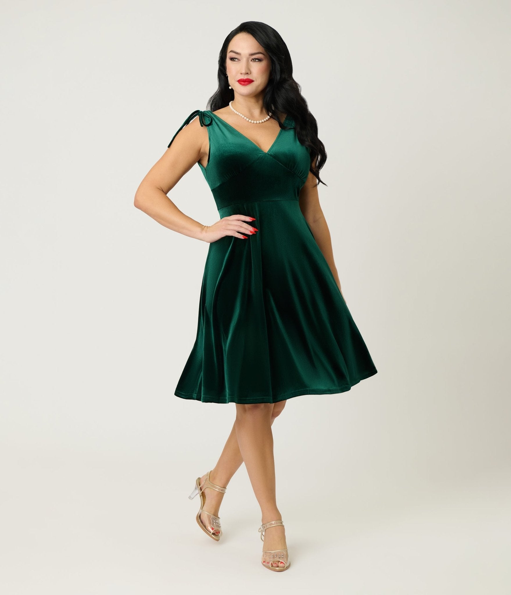 slim fit dress slacks Green Velvet Sleeveless Swing Dress – Unique Vintage