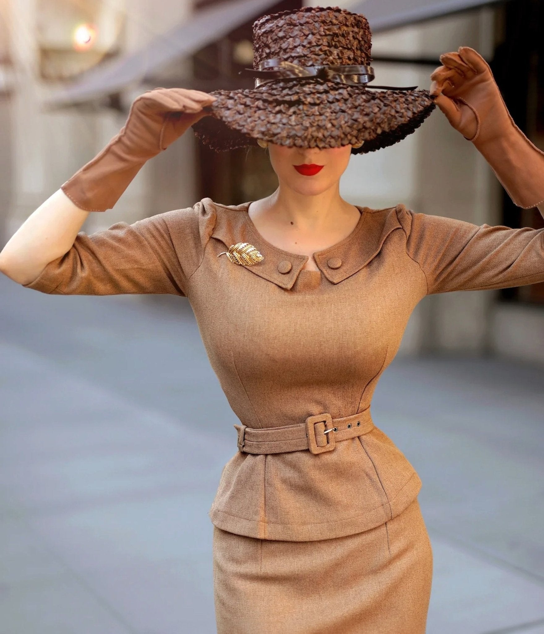 Heart My Closet 1950s Light Brown Scarlet Suit & Pencil Skirt - Unique Vintage - Womens, DRESSES, SWING