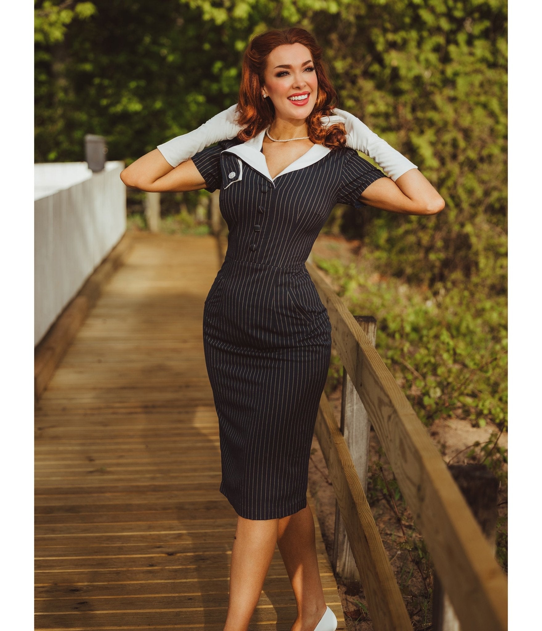 Heart My Closet Black Pinstripe Devon Pencil Dress – Unique Vintage