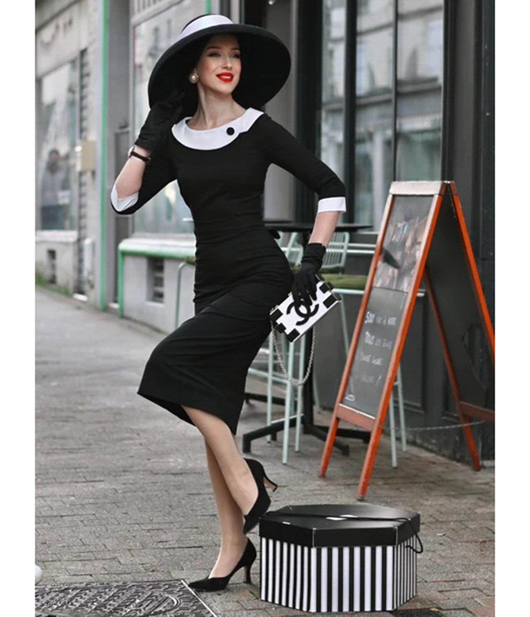 Heart My Closet Black & White Laura Pencil Dress 16
