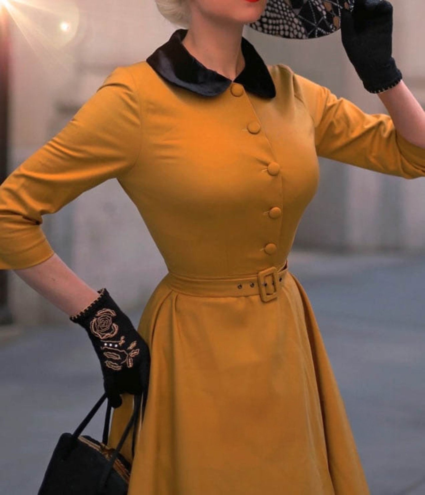 Heart My Closet Mustard Stella Swing Dress - Unique Vintage - Womens, DRESSES, SWING