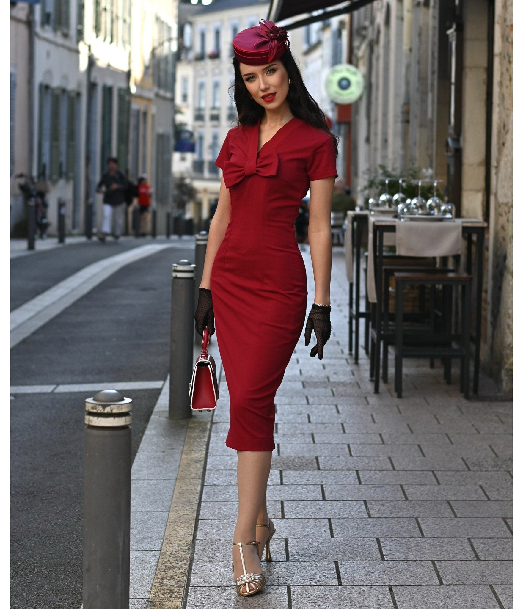 Heart My Closet Red Rita Pencil Dress Unique Vintage Heart My Closet Red Rita Pencil Dress Unique Vintage
