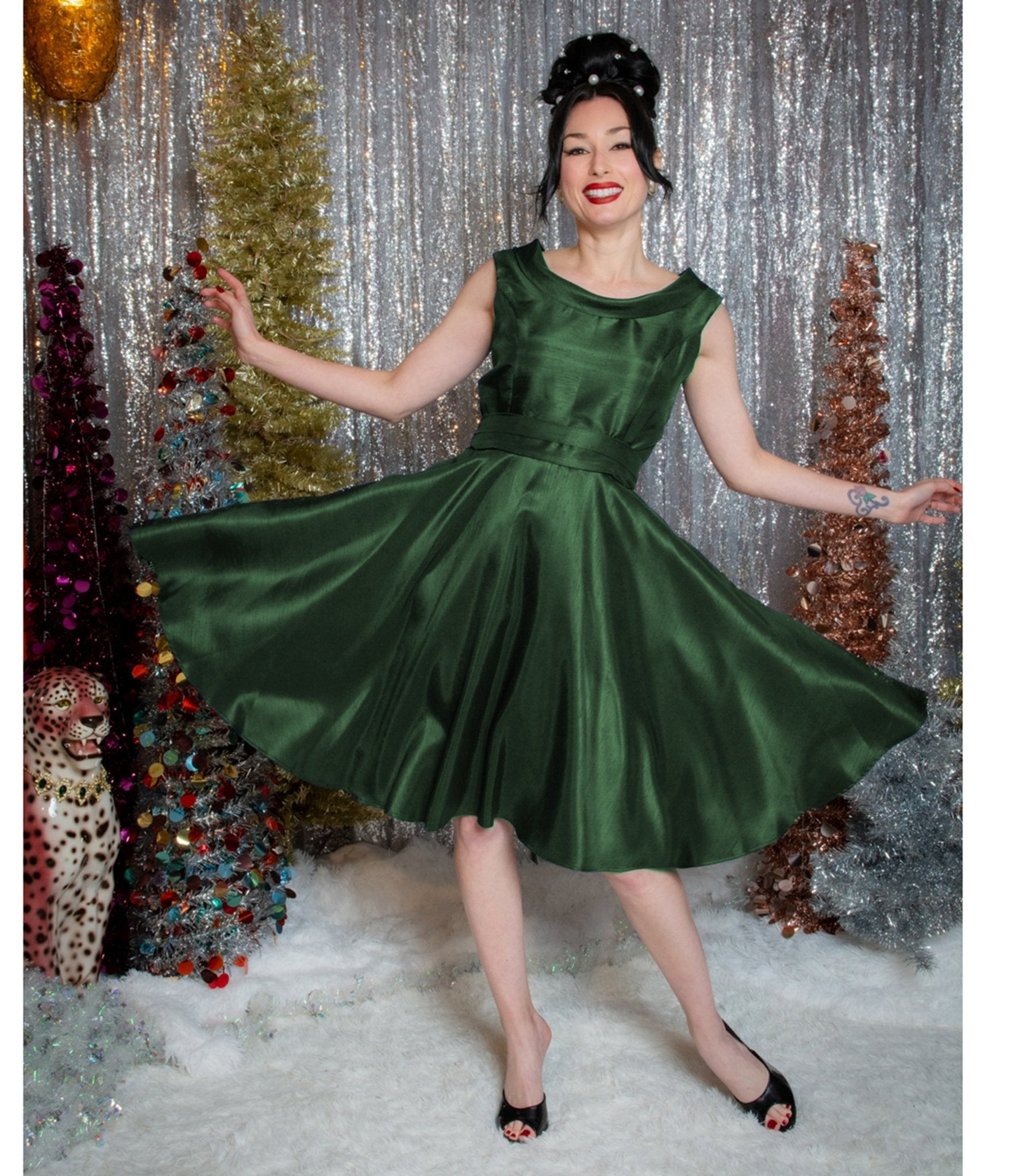 white christmas dresses 1960's Emerald Green Satin Bombshell Vintage Party Dress with Petal Sk white christmas dresses 1960's Emerald Green Satin Bombshell Vintage Party Dress with Petal Sk