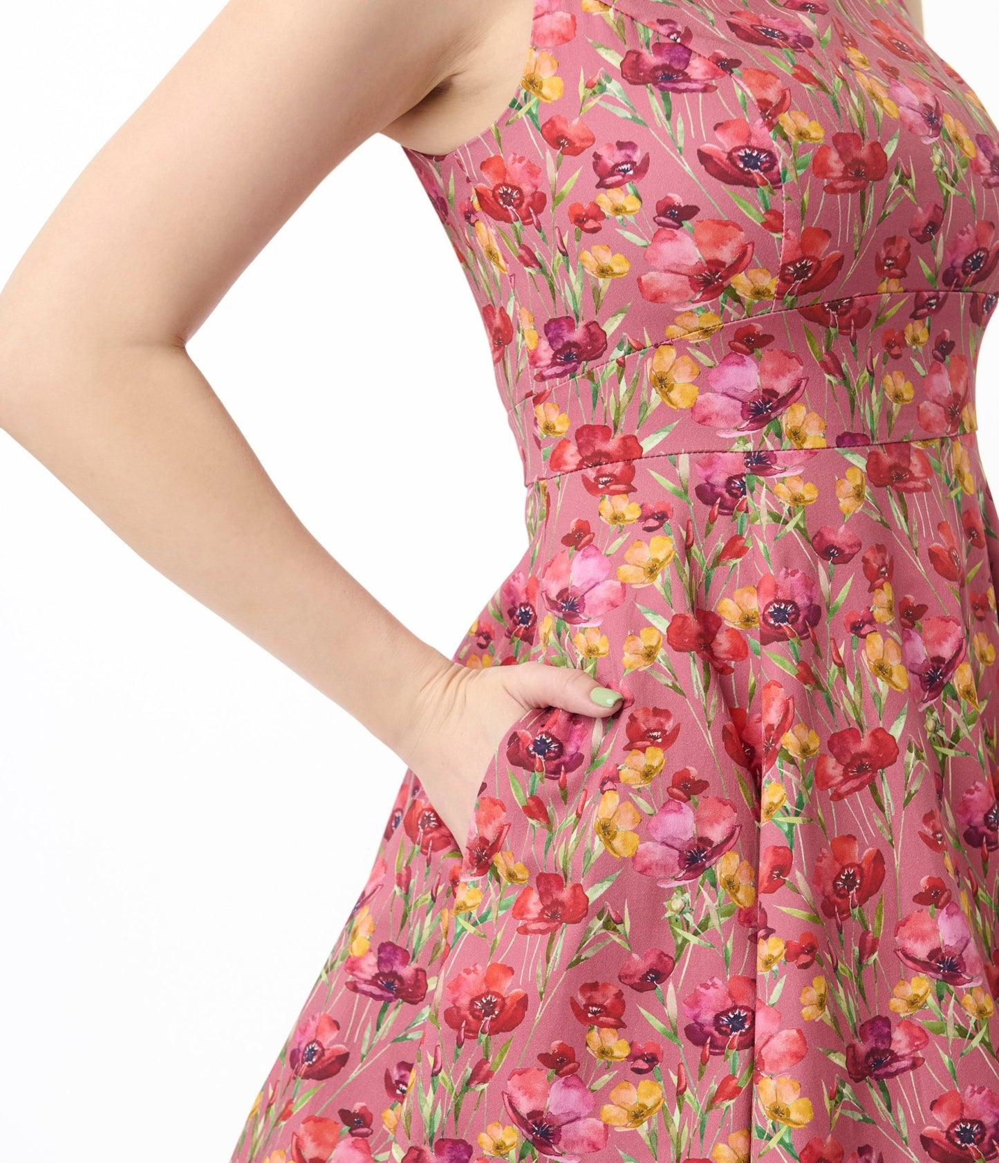 Hearts & Roses Pink & Red Floral Frankie Swing Dress - Unique Vintage - Womens, DRESSES, SWING