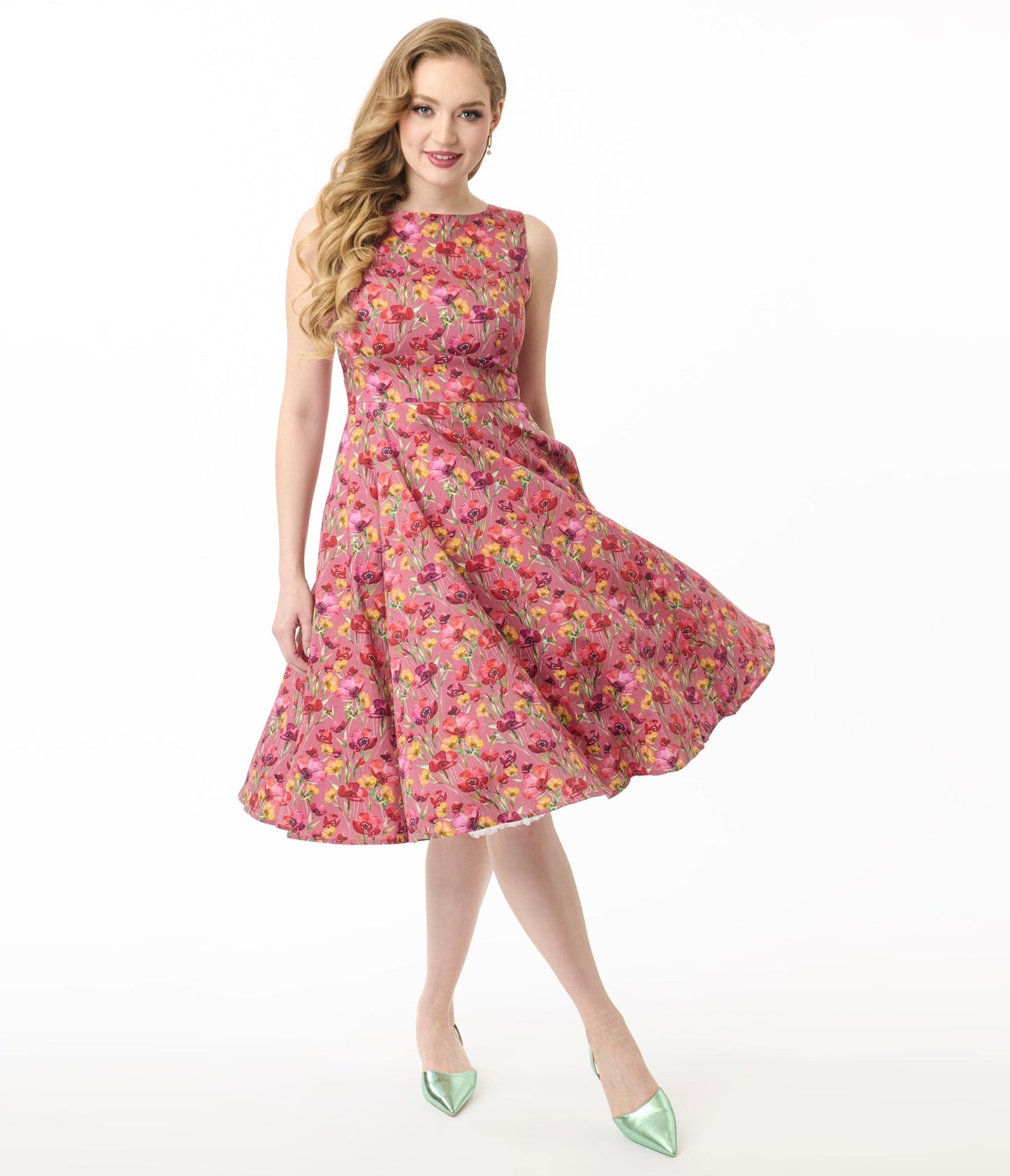 Hearts & Roses Pink & Red Floral Frankie Swing Dress - Unique Vintage - Womens, DRESSES, SWING