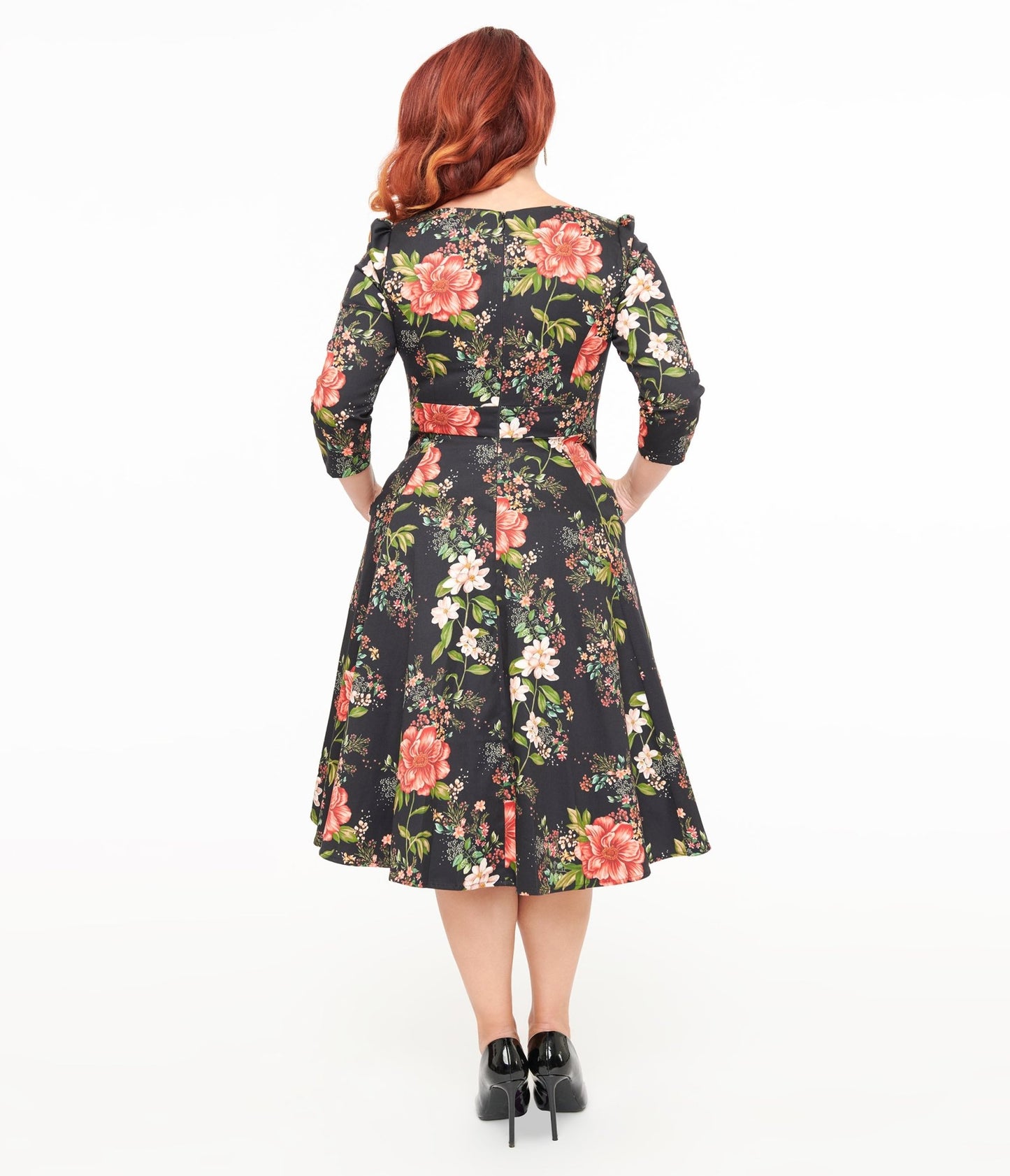Hearts & Roses Winter Floral Isla Swing Dress - Unique Vintage - Womens, DRESSES, SWING