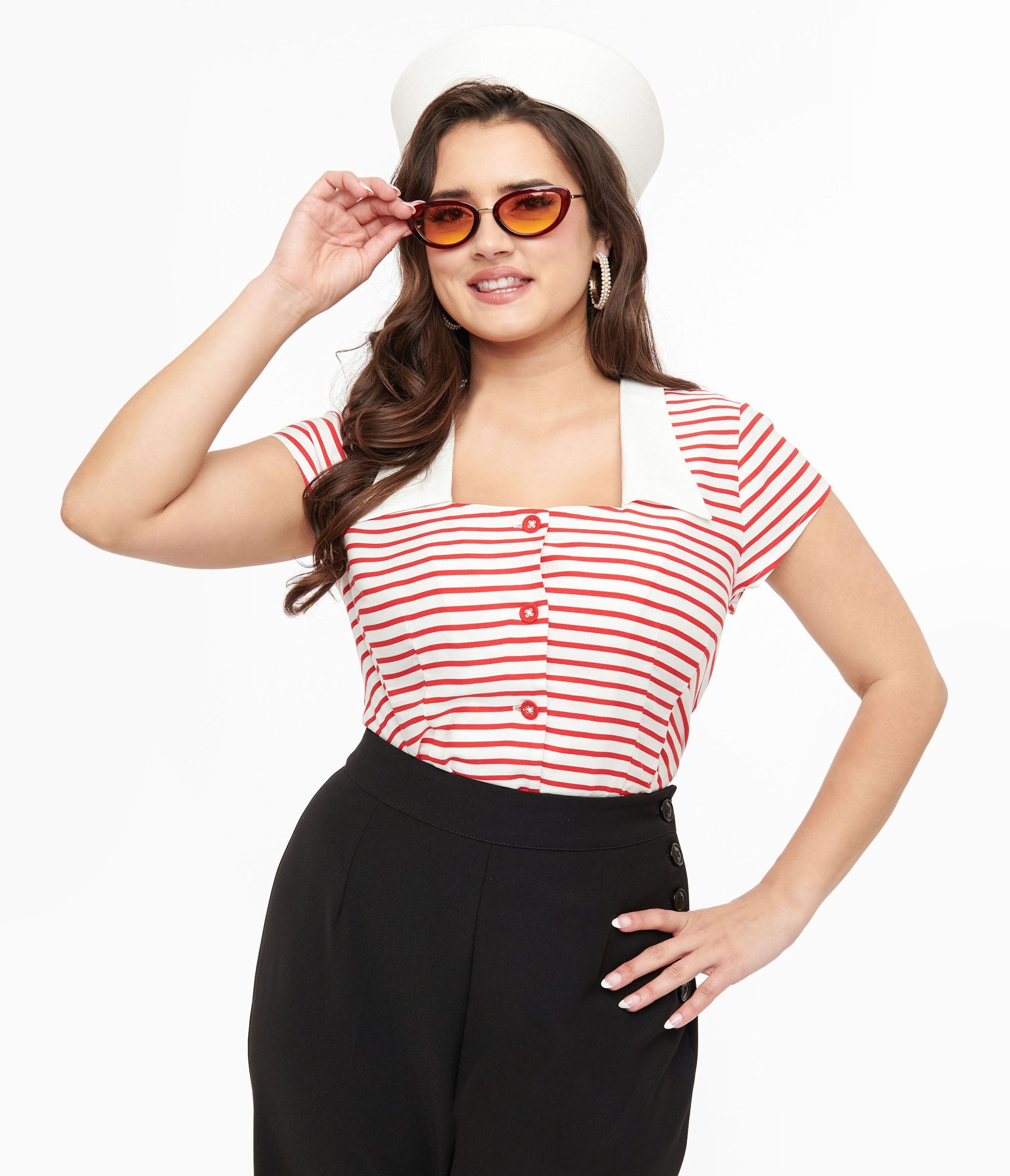 Hell Bunny 1940s Red & White Stripe Ahoy Blouse - Unique Vintage - Womens, TOPS, WOVEN TOPS