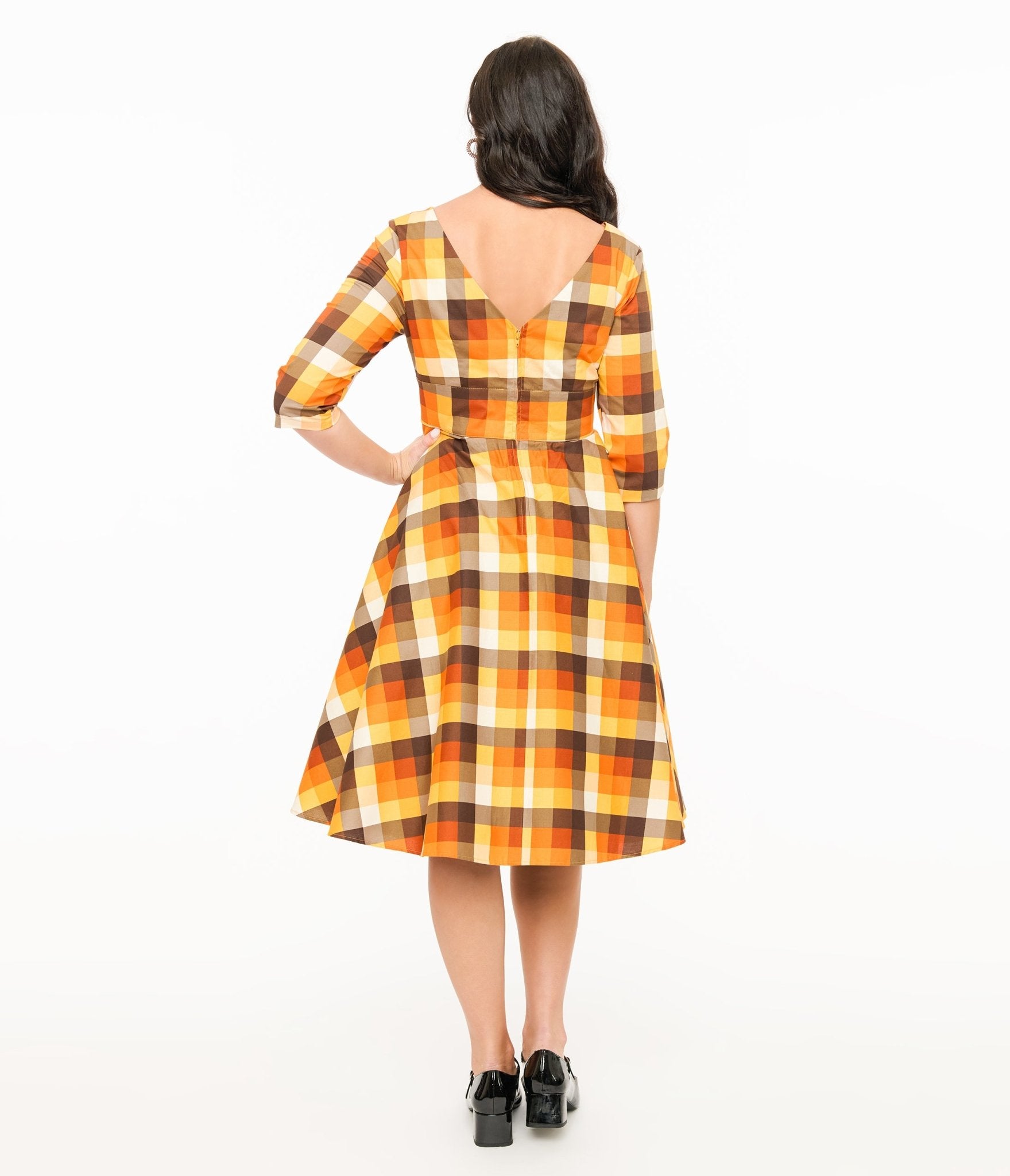 Hell Bunny 1950s Autumn Check Cotton Darlene Swing Dress - Unique Vintage - Womens, DRESSES, SWING