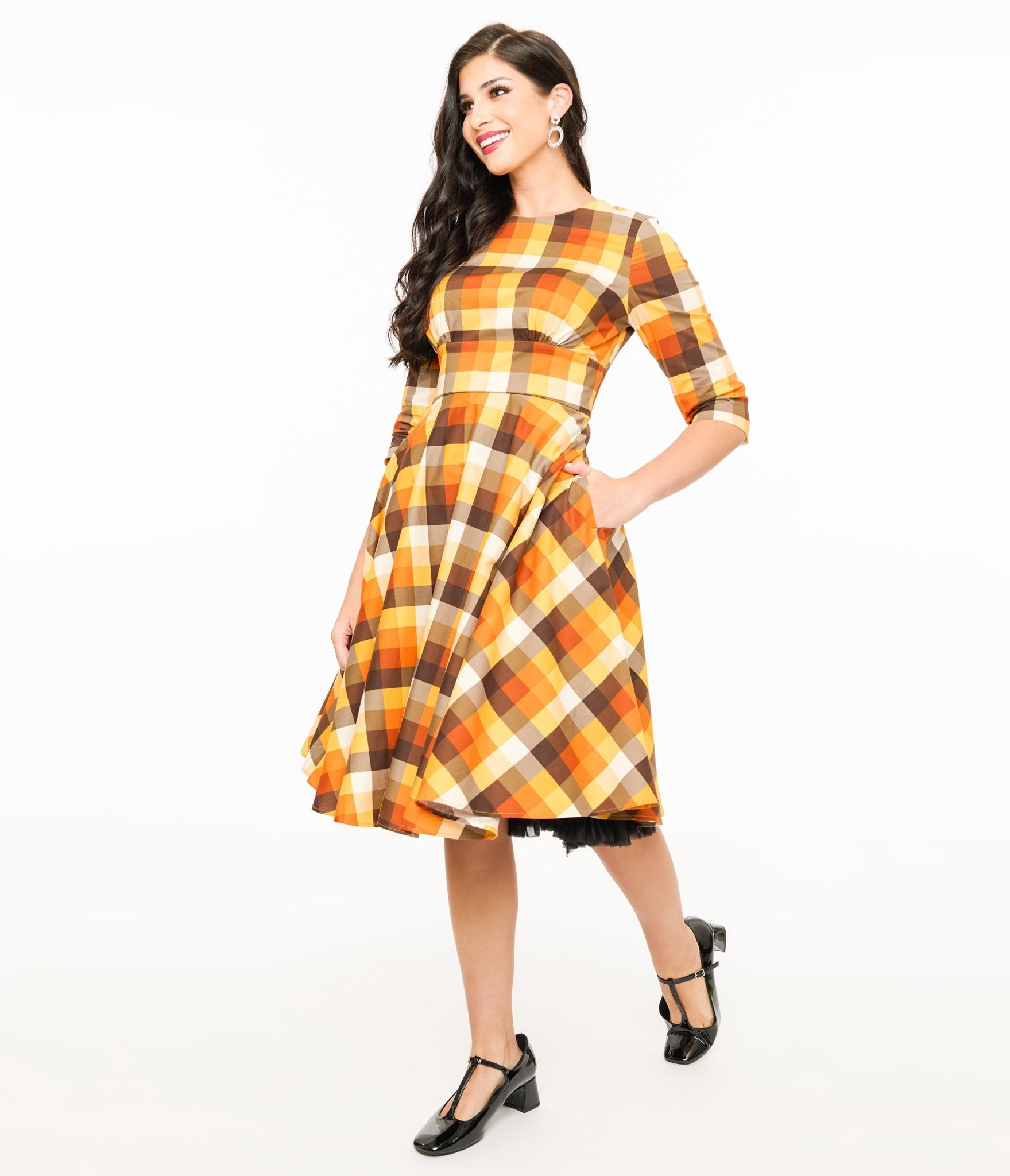 Hell Bunny 1950s Autumn Check Cotton Darlene Swing Dress - Unique Vintage - Womens, DRESSES, SWING