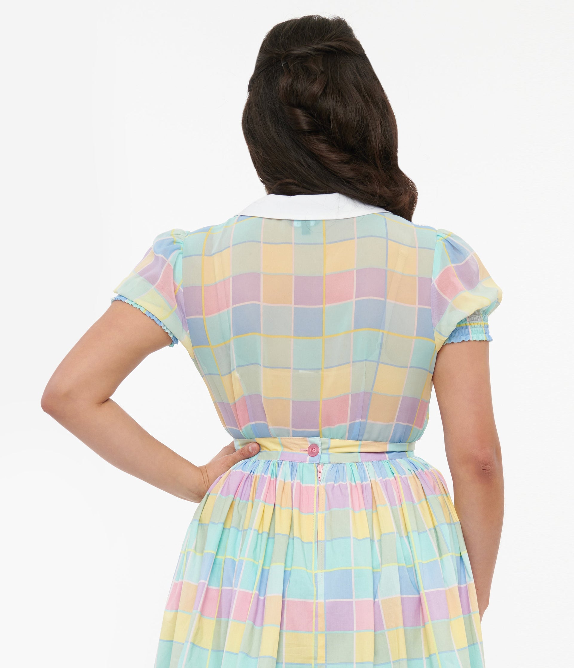 Hell Bunny 1950s Pastel Check Collared Skye Blouse - Unique Vintage - Womens, TOPS, WOVEN TOPS