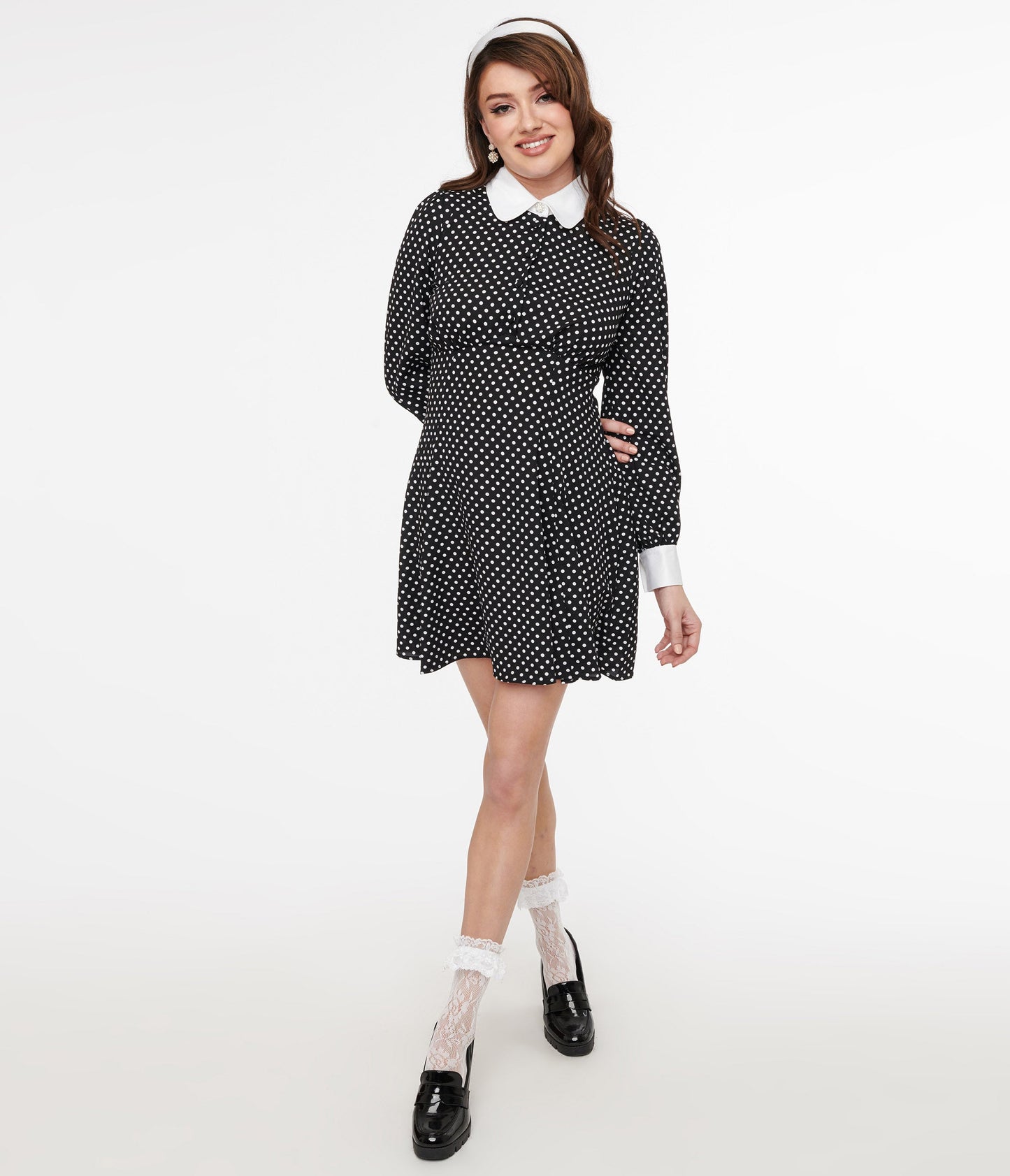 Hell Bunny 1960s Black & White Polka Dot Naomi Mini Dress - Unique Vintage - Womens, DRESSES, BABYDOLL