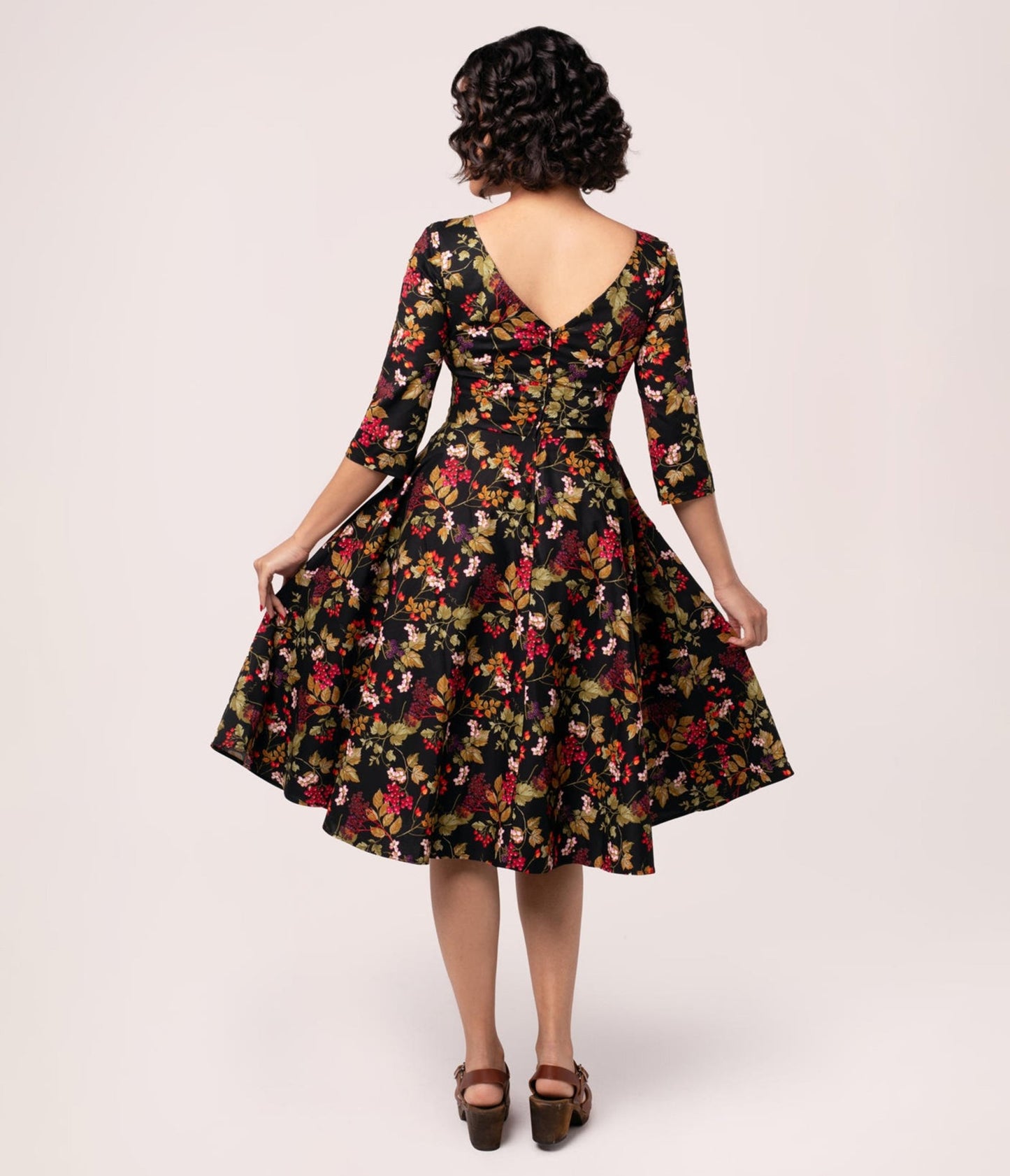 Hell Bunny Black & Fall Floral Swing Dress - Unique Vintage - Womens, DRESSES, FIT AND FLARE