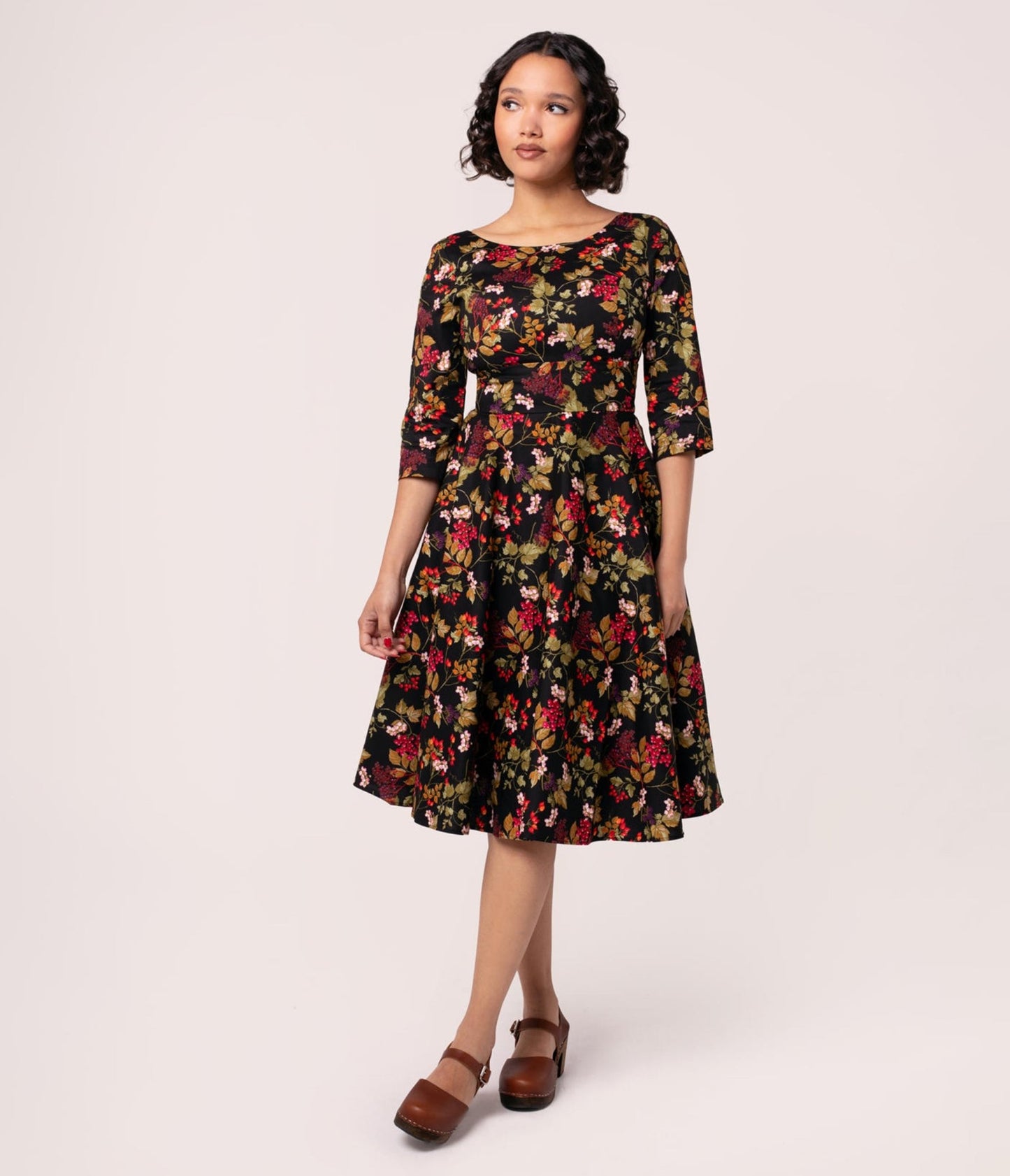 Hell Bunny Black & Fall Floral Swing Dress - Unique Vintage - Womens, DRESSES, FIT AND FLARE