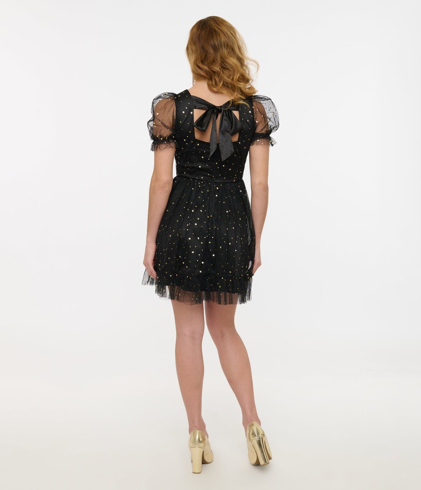 Hell Bunny Black & Gold Star Tulle Infinity Mini Dress - Unique Vintage - Womens, DRESSES, FIT AND FLARE